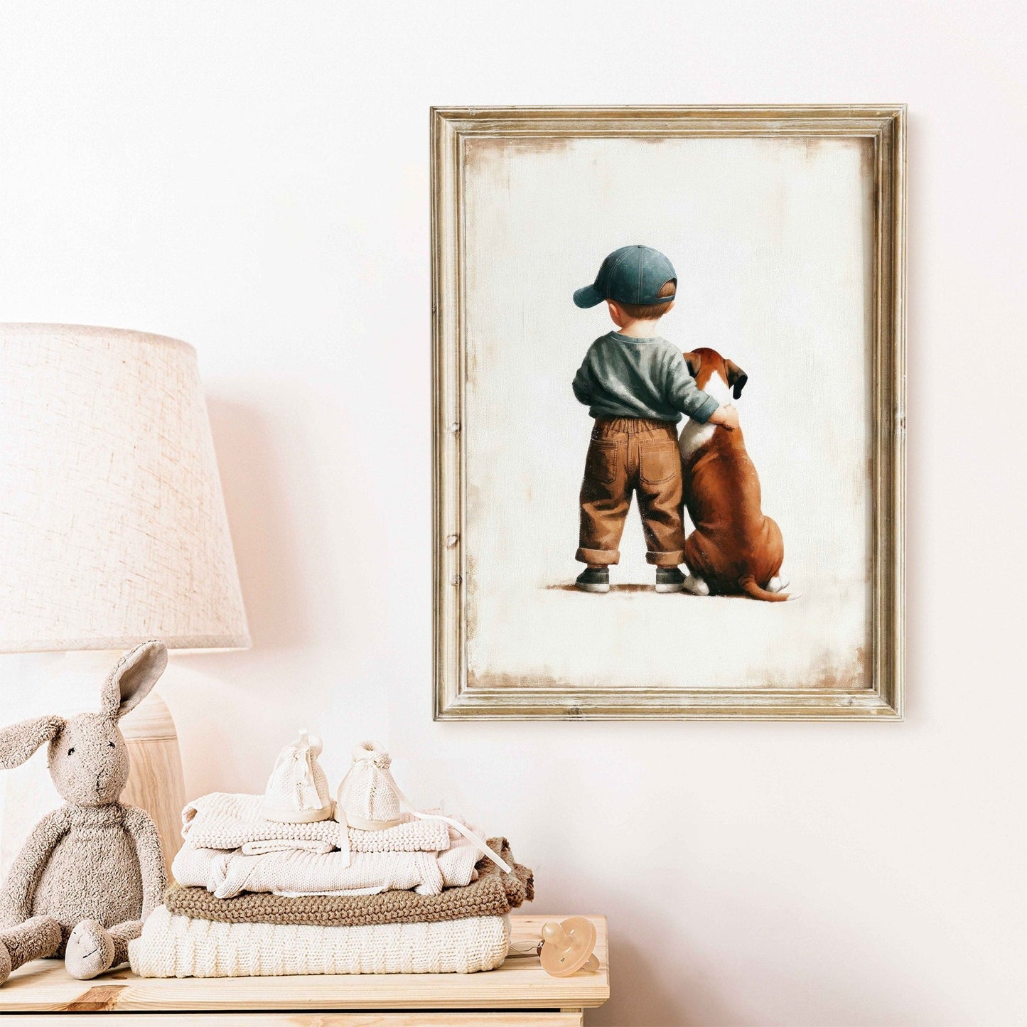Boxer Dog Nursery Decor, Boy and Dog Art Print, Animal - Themed Decor - WildfieldPrints