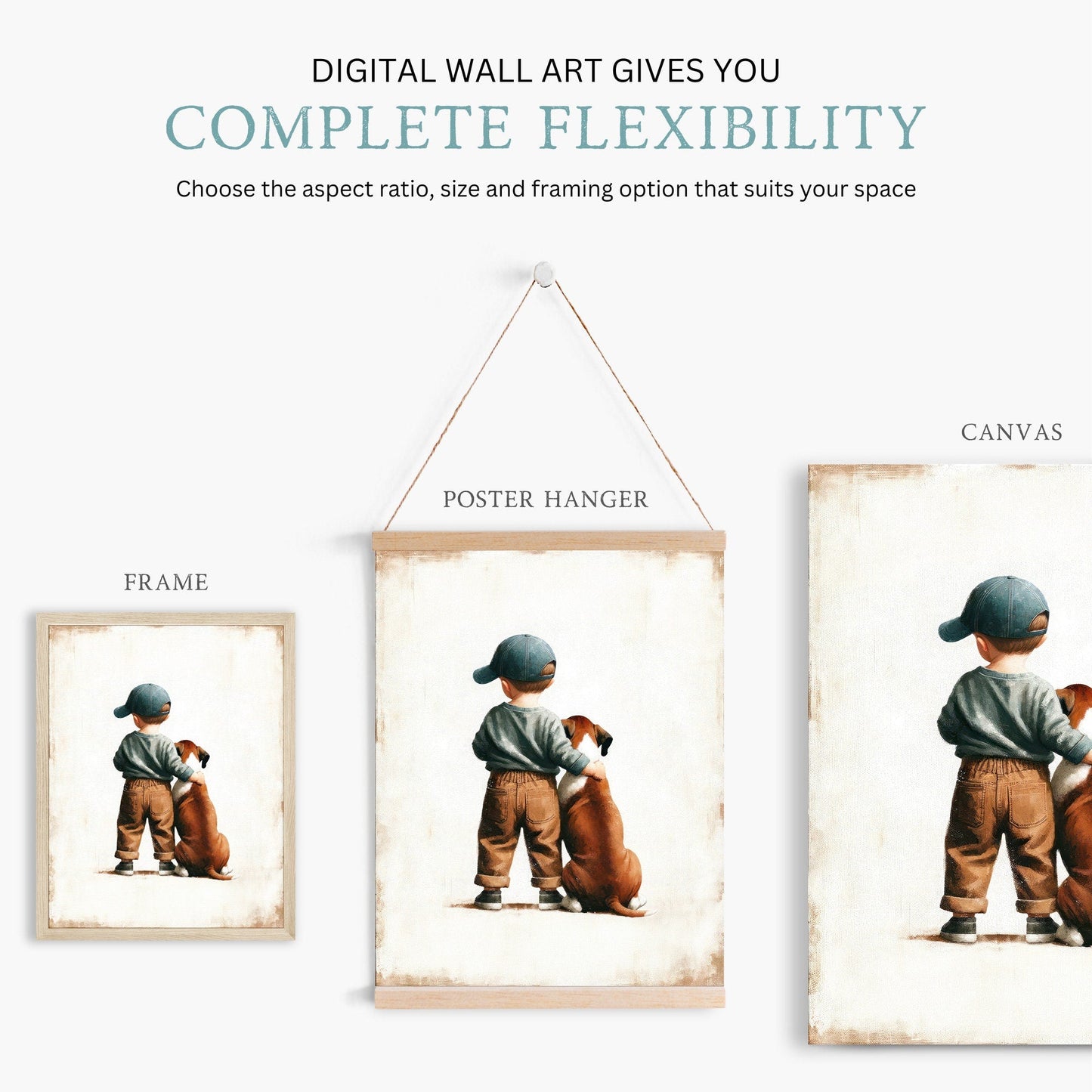 Boxer Dog Nursery Decor, Boy and Dog Art Print, Animal - Themed Decor - WildfieldPrints