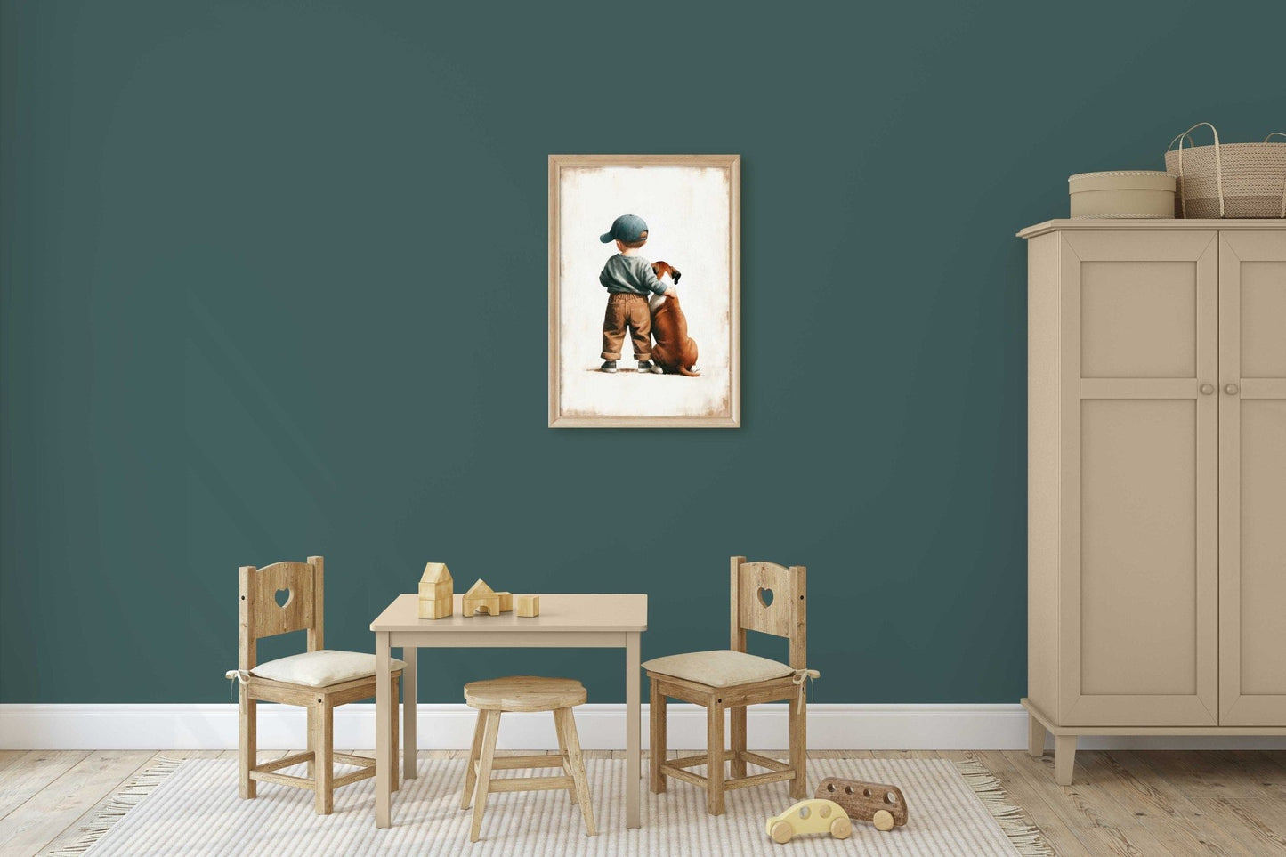 Boxer Dog Nursery Decor, Boy and Dog Art Print, Animal - Themed Decor - WildfieldPrints
