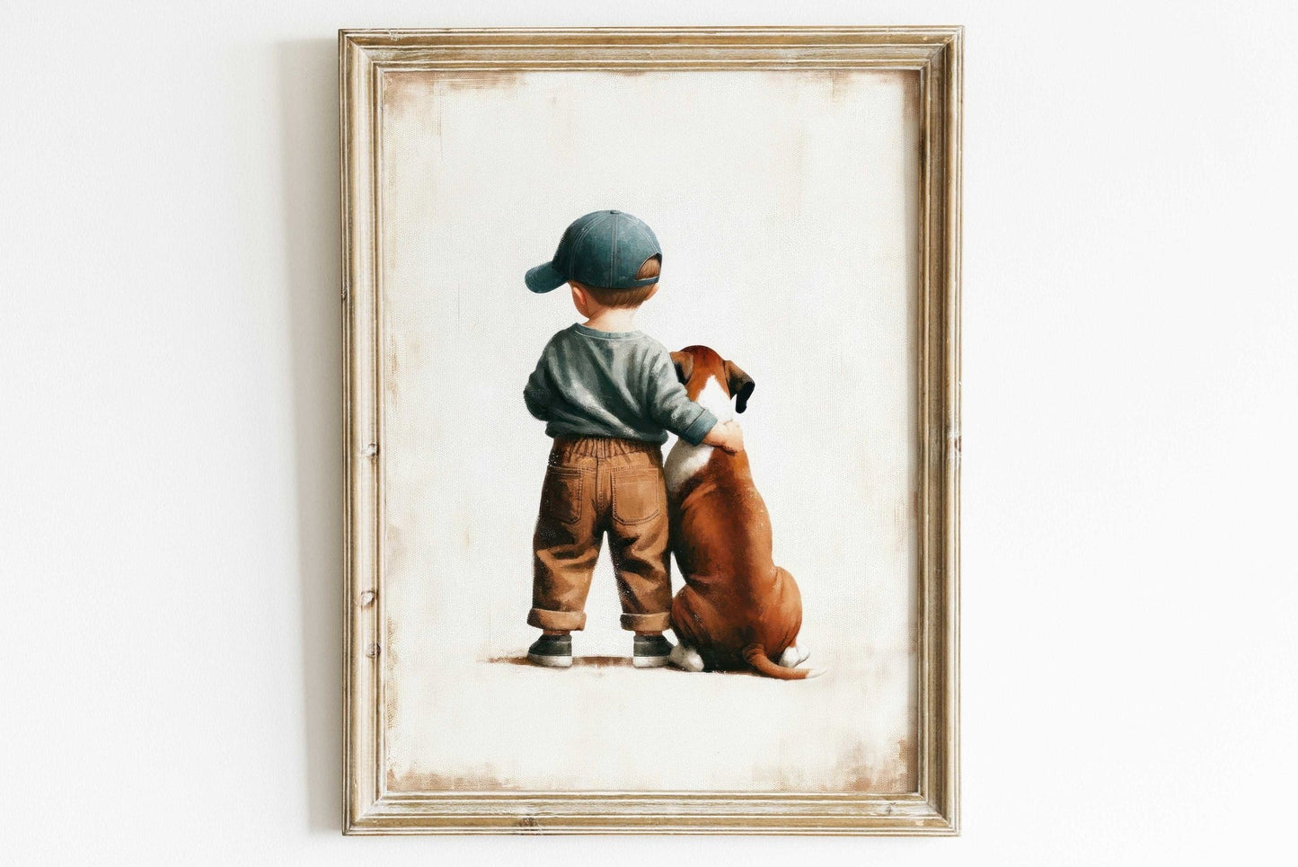 Boxer Dog Nursery Decor, Boy and Dog Art Print, Animal - Themed Decor - WildfieldPrints