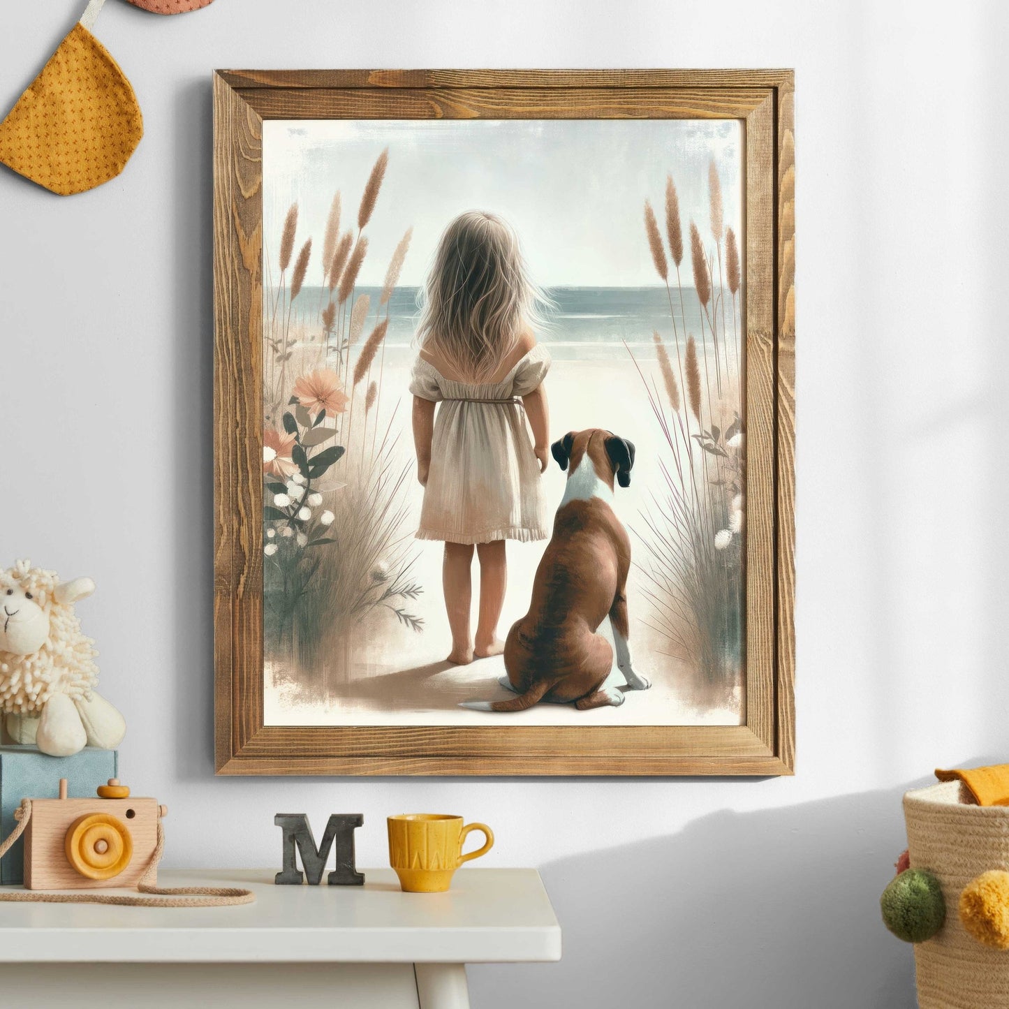 Boxer Dog Print, Vintage Nursery Decor, Girl and Dog Artwork - WildfieldPrints