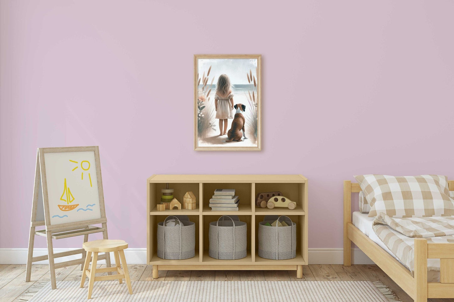 Boxer Dog Print, Vintage Nursery Decor, Girl and Dog Artwork - WildfieldPrints