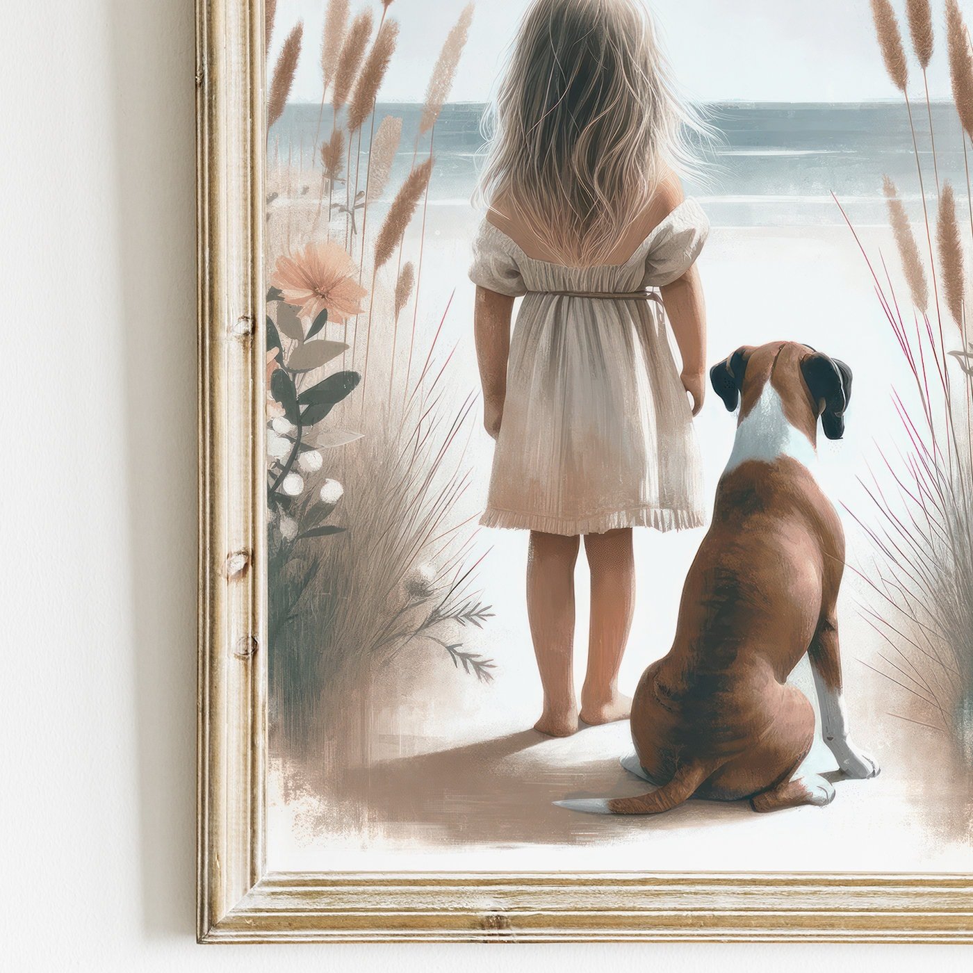 Boxer Dog Print, Vintage Nursery Decor, Girl and Dog Artwork - WildfieldPrints
