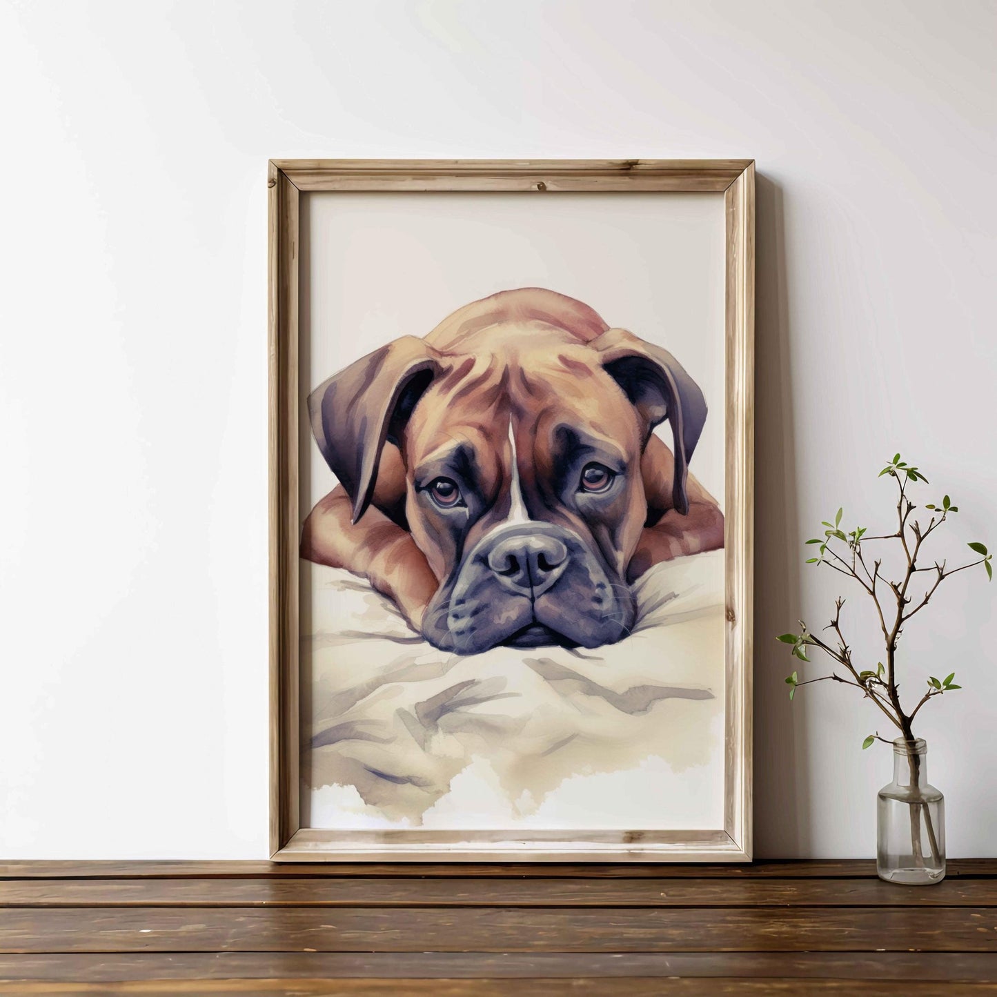 Boxer Dog Wall Art, Rustic Decor for Dog Lovers, Vintage Watercolor - WildfieldPrints