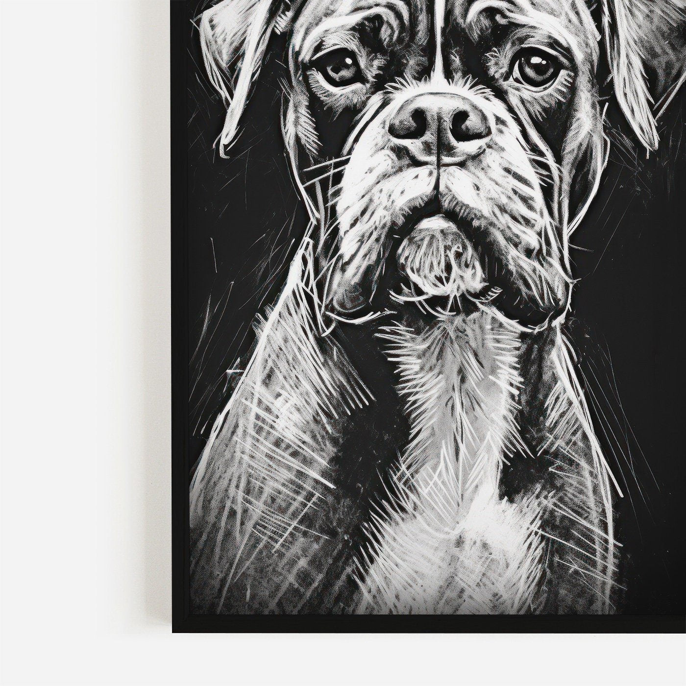 Boxer Dog Wall Art, Rustic Dog Decor, Line Drawing Portrait - WildfieldPrints