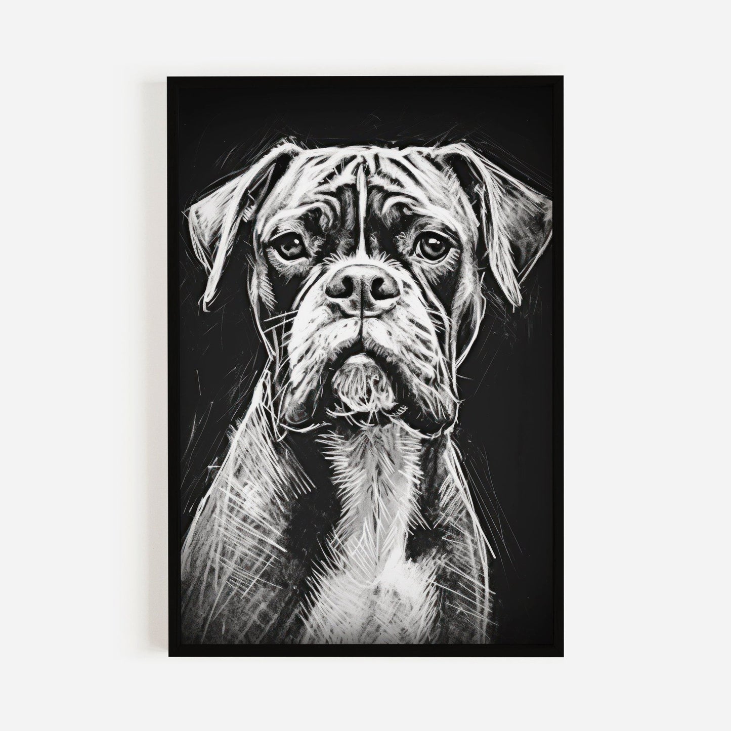 Boxer Dog Wall Art, Rustic Dog Decor, Line Drawing Portrait - WildfieldPrints