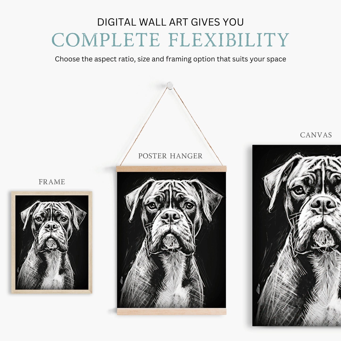 Boxer Dog Wall Art, Rustic Dog Decor, Line Drawing Portrait - WildfieldPrints