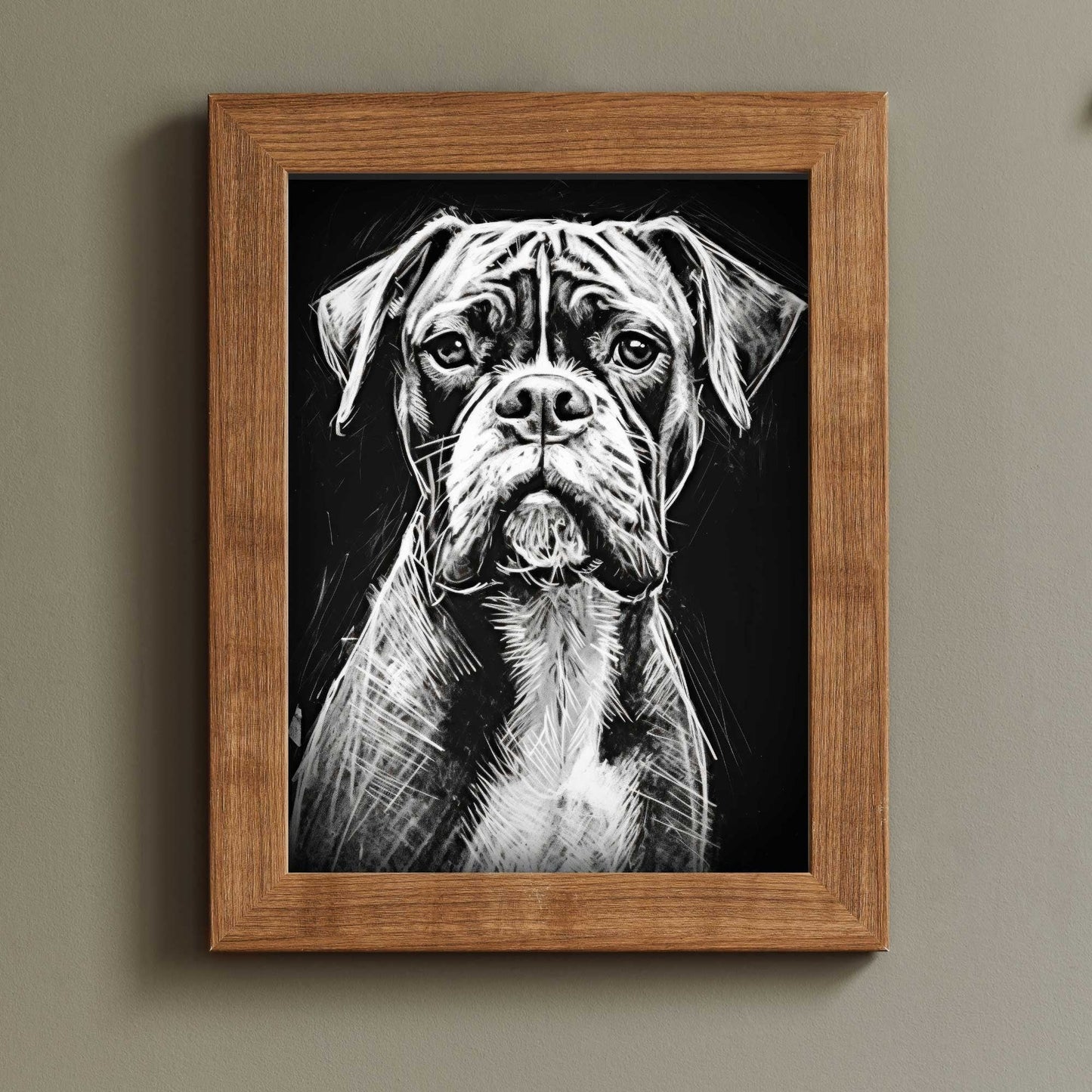 Boxer Dog Wall Art, Rustic Dog Decor, Line Drawing Portrait - WildfieldPrints