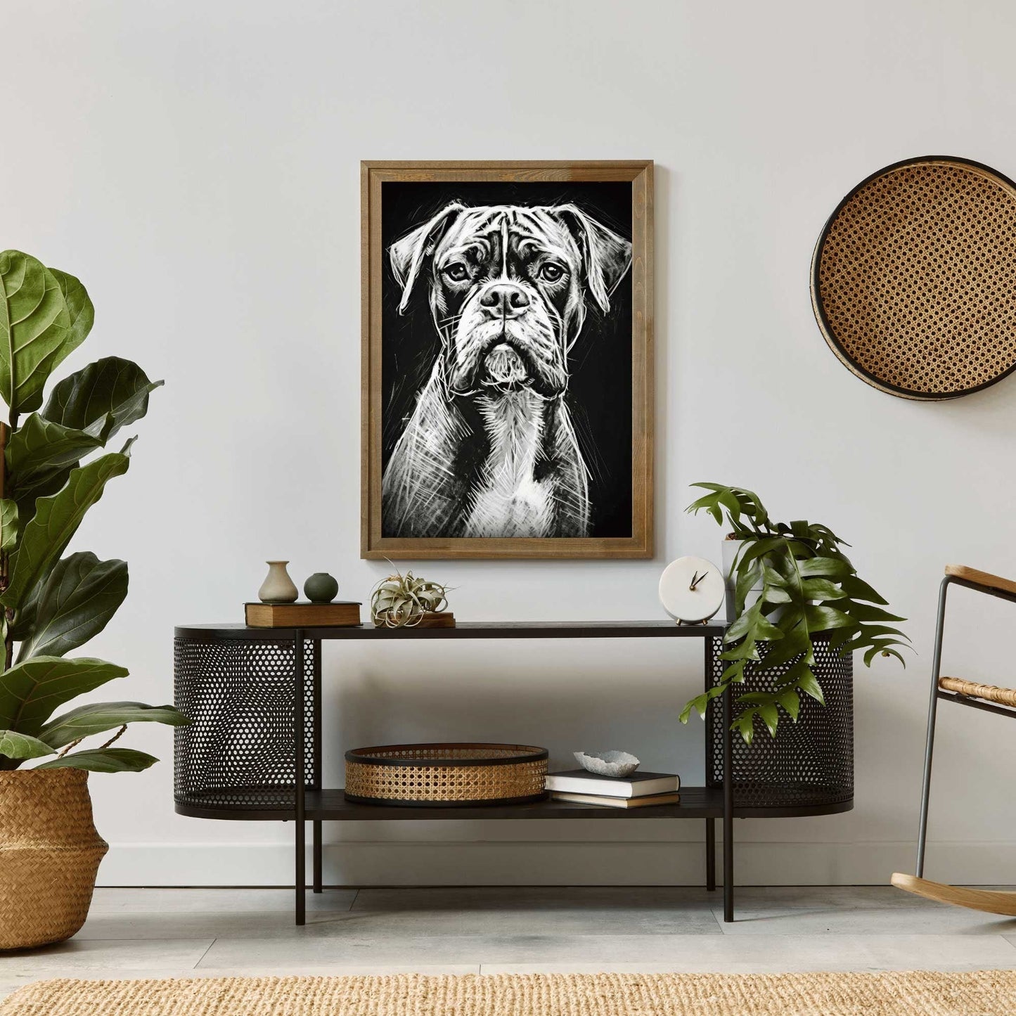 Boxer Dog Wall Art, Rustic Dog Decor, Line Drawing Portrait - WildfieldPrints