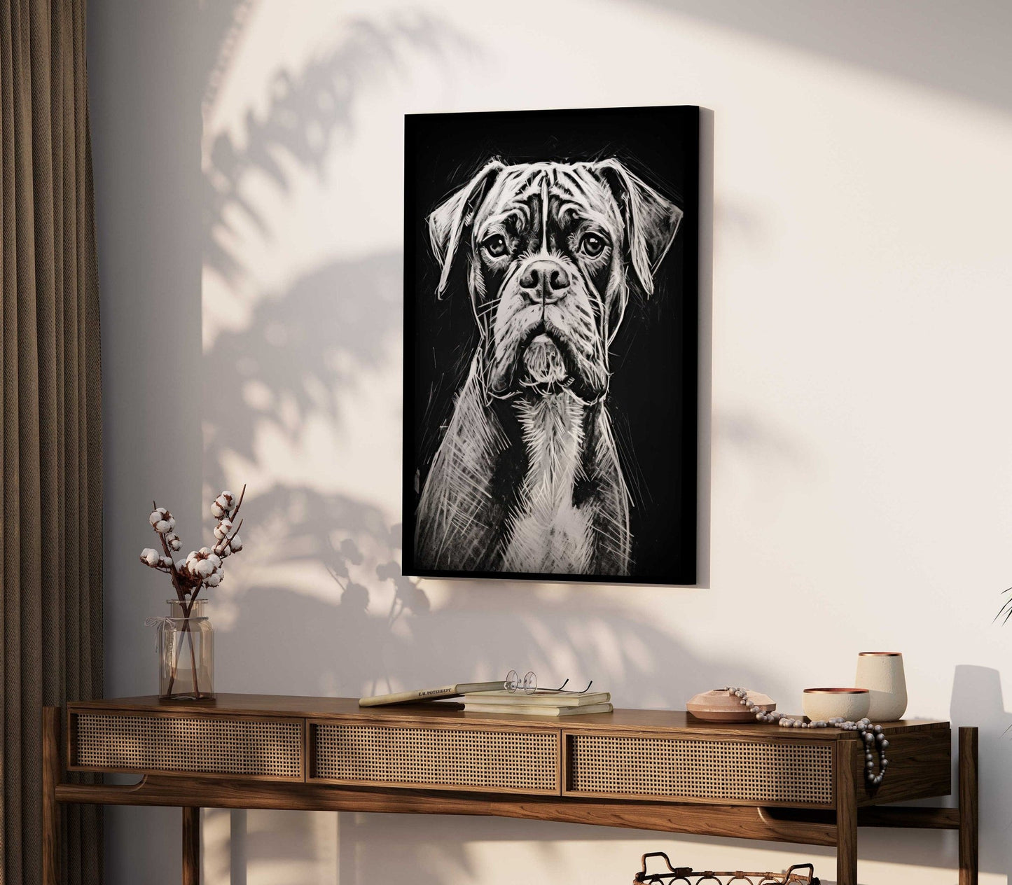 Boxer Dog Wall Art, Rustic Dog Decor, Line Drawing Portrait - WildfieldPrints