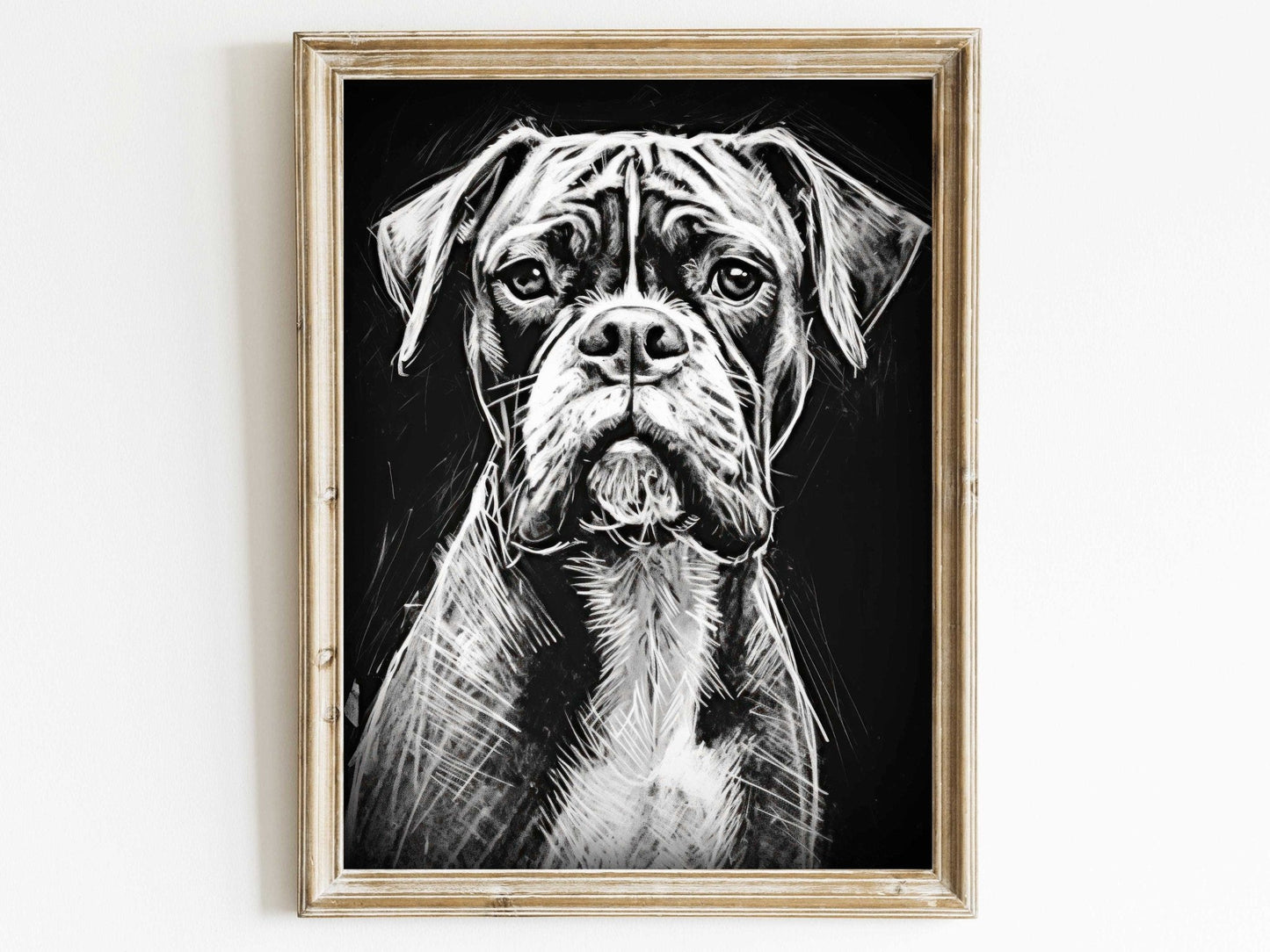 Boxer Dog Wall Art, Rustic Dog Decor, Line Drawing Portrait - WildfieldPrints