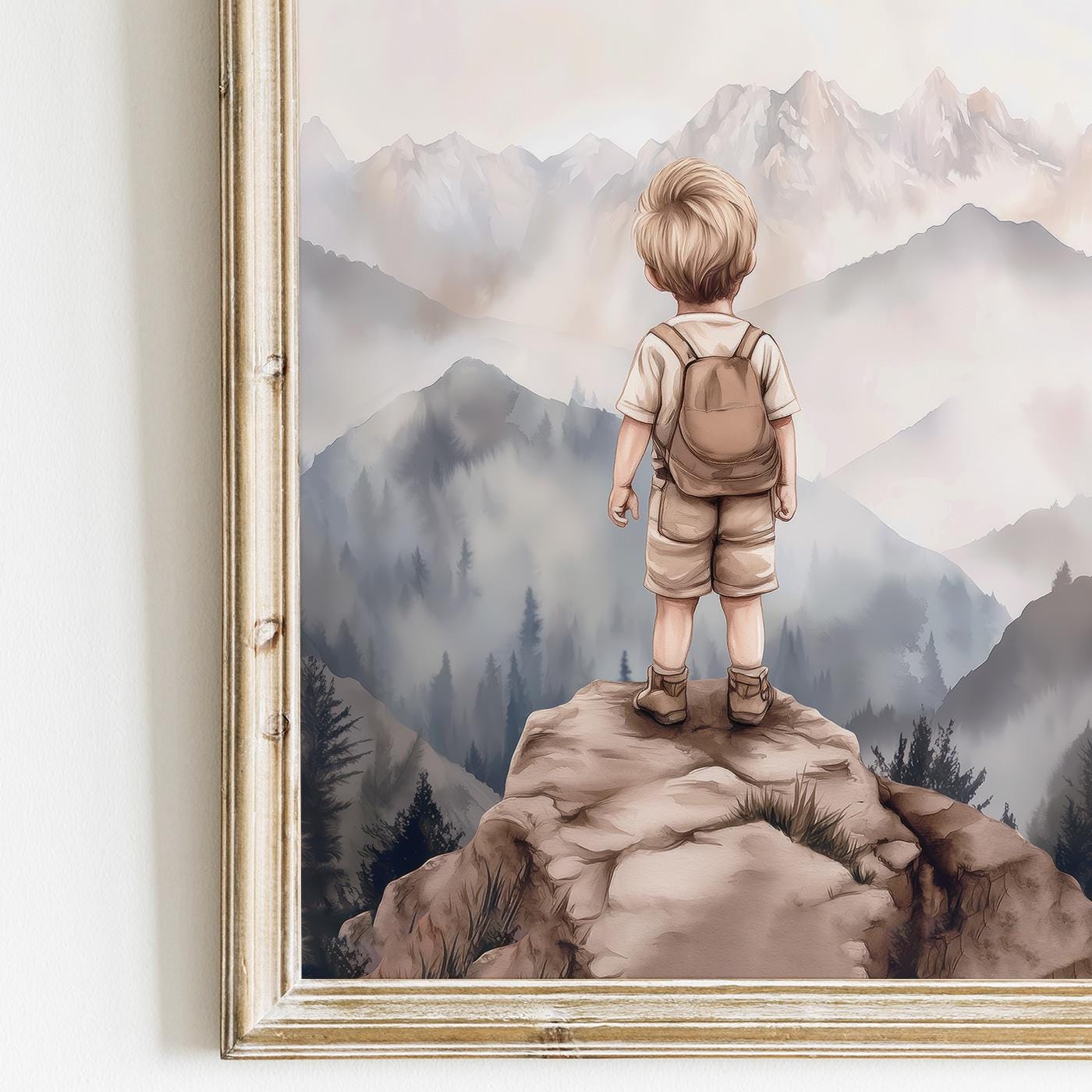 Boy Adventure Nursery Decor, Mountain Wall Art, Hiking Print for Playroom - WildfieldPrints