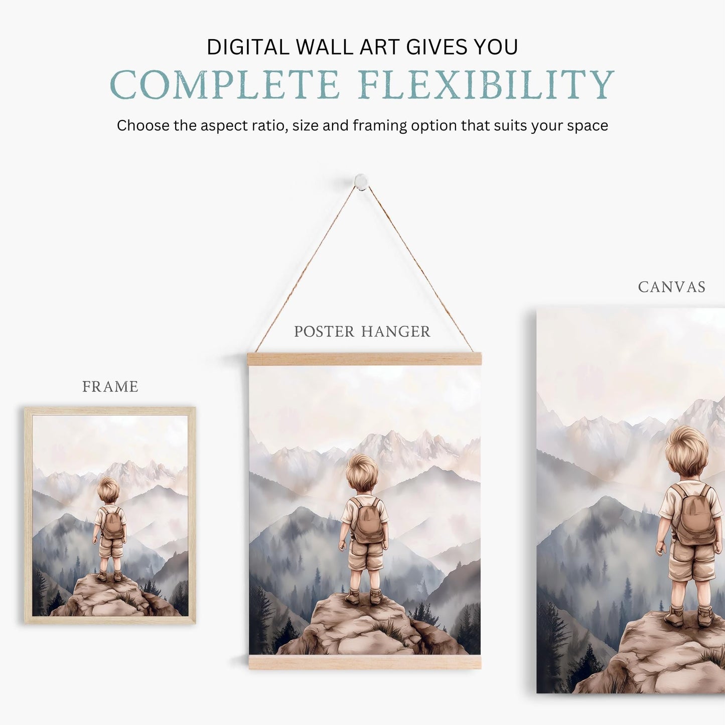 Boy Adventure Nursery Decor, Mountain Wall Art, Hiking Print for Playroom - WildfieldPrints