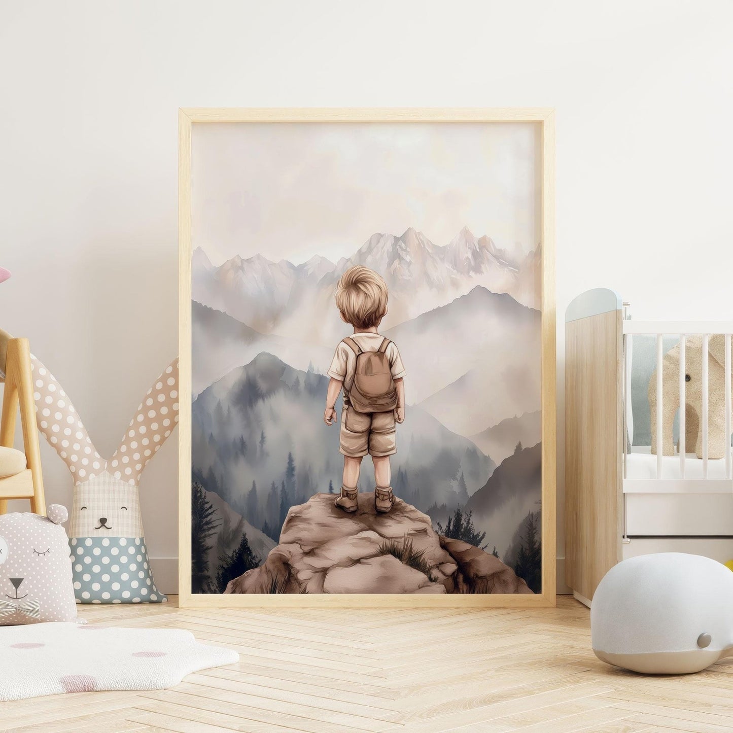 Boy Adventure Nursery Decor, Mountain Wall Art, Hiking Print for Playroom - WildfieldPrints