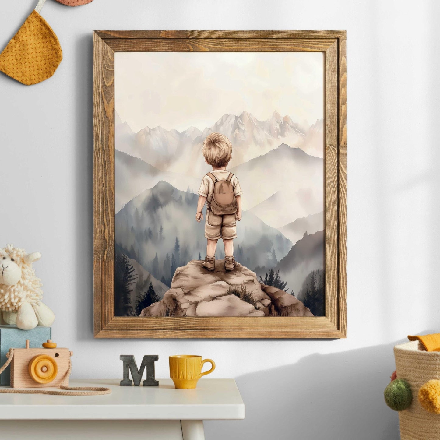 Boy Adventure Nursery Decor, Mountain Wall Art, Hiking Print for Playroom - WildfieldPrints