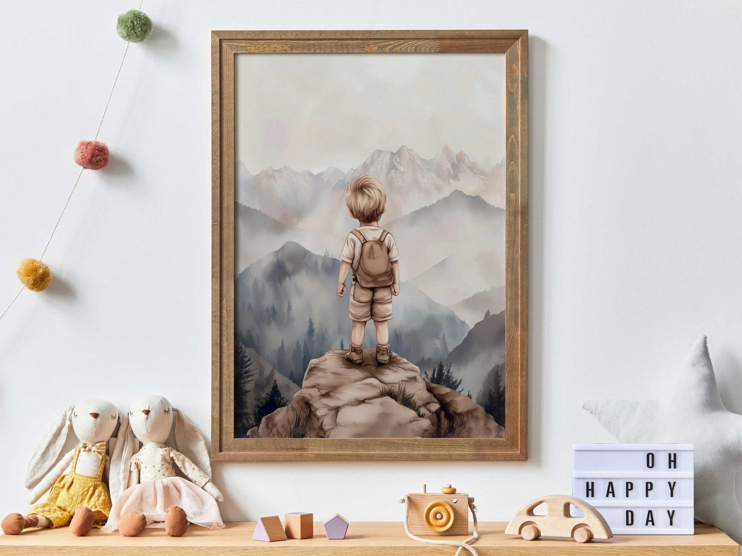 Boy Adventure Nursery Decor, Mountain Wall Art, Hiking Print for Playroom - WildfieldPrints