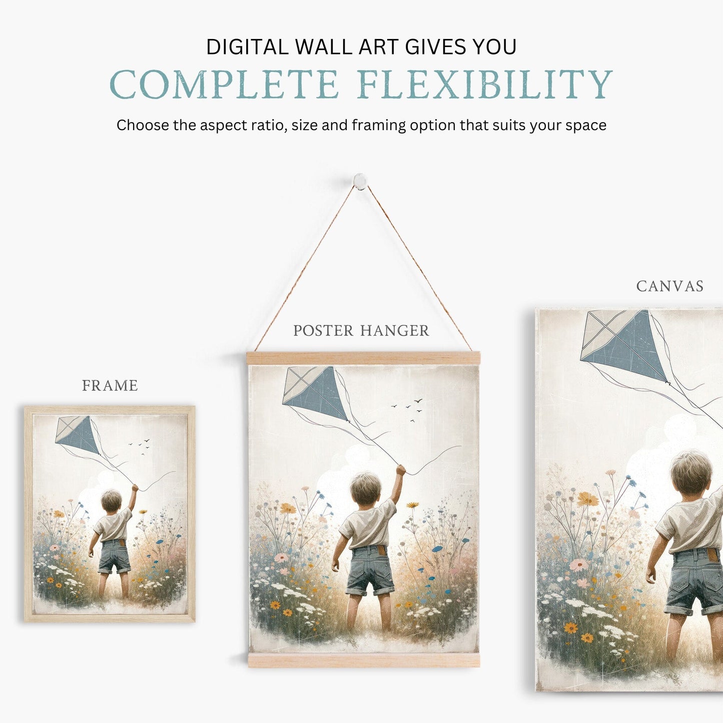 Boy Adventure Wall Art, Kite Nursery Print, Toddler Room Decor - WildfieldPrints