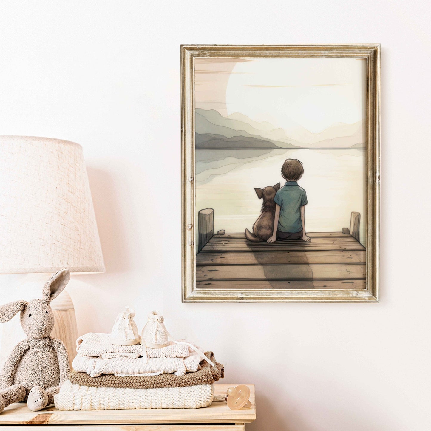 Boy and Dog Art Print, Toddler Room Decor, Puppy Wall Art - WildfieldPrints