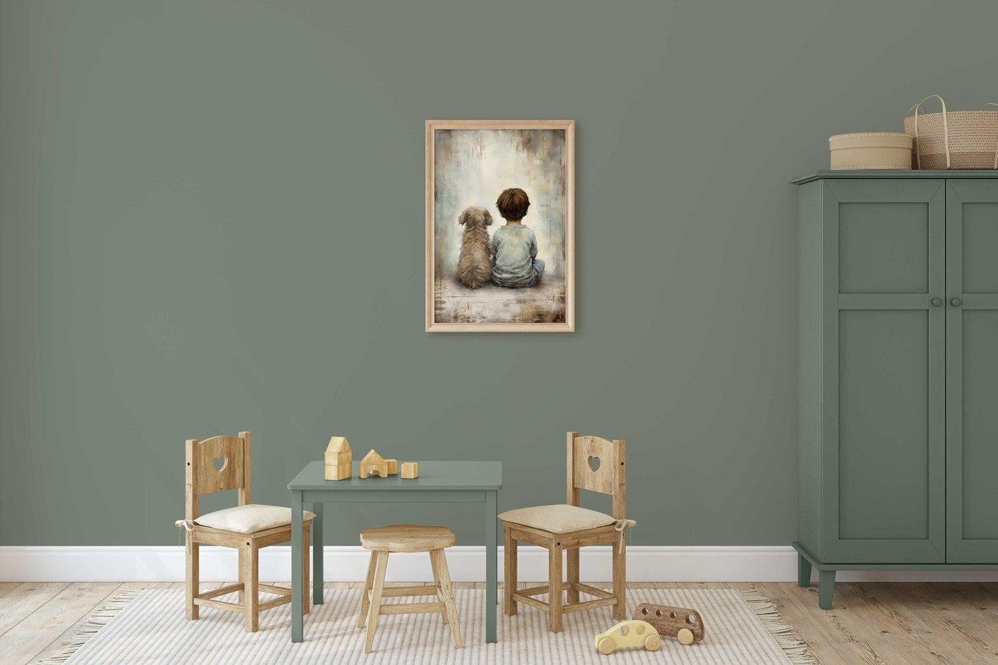 Boy and Dog Art, Vintage Nursery Print, Rustic Dog Decor, Kids Room - WildfieldPrints