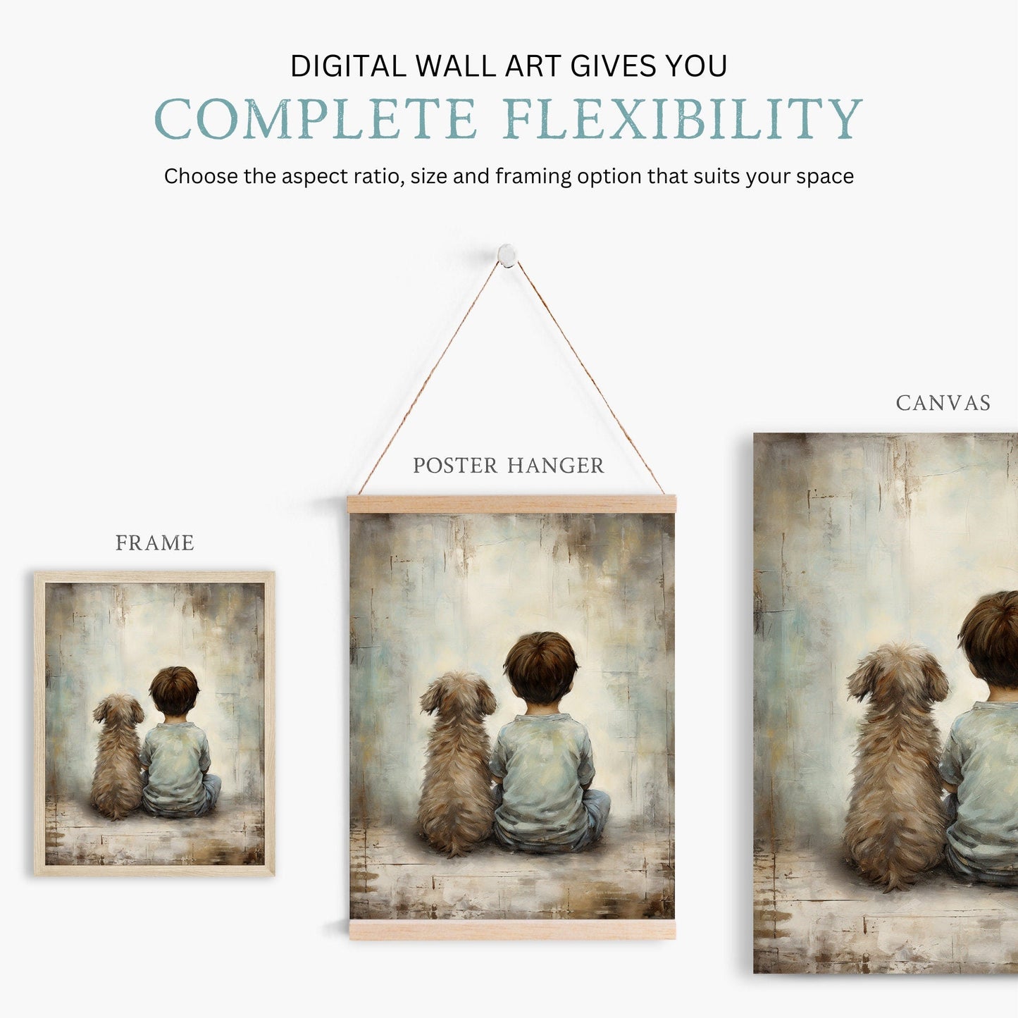 Boy and Dog Art, Vintage Nursery Print, Rustic Dog Decor, Kids Room - WildfieldPrints
