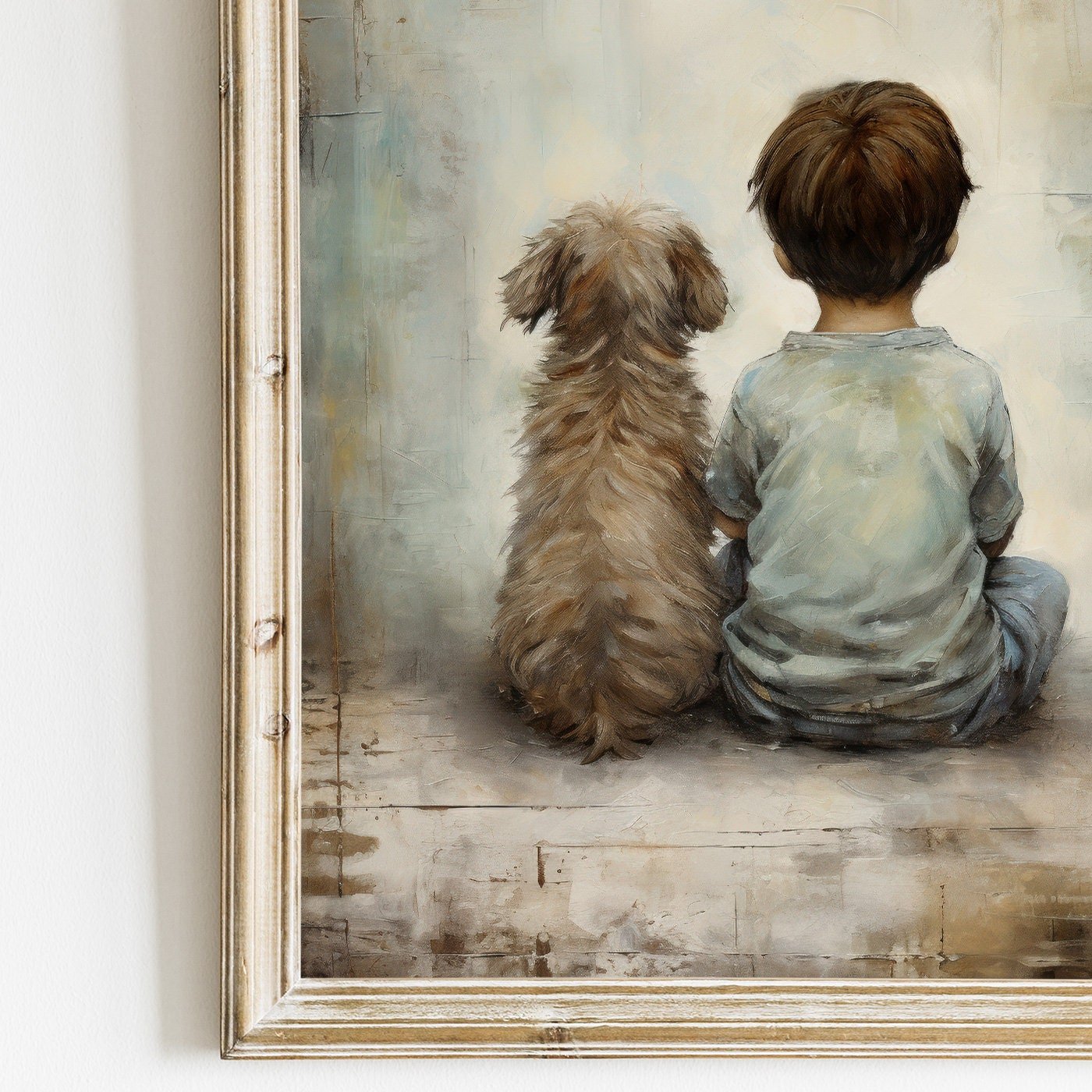 Boy and Dog Art, Vintage Nursery Print, Rustic Dog Decor, Kids Room - WildfieldPrints