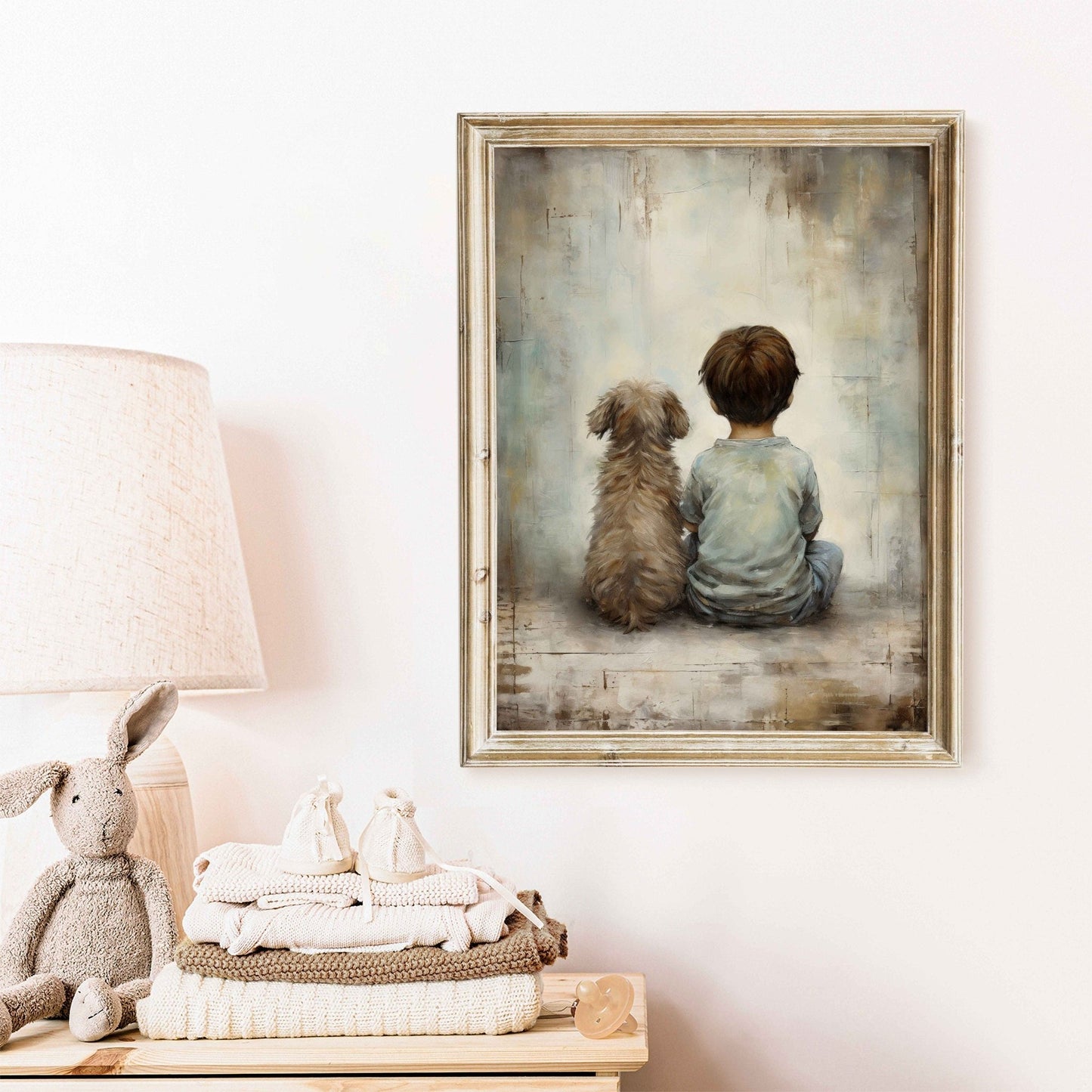 Boy and Dog Art, Vintage Nursery Print, Rustic Dog Decor, Kids Room - WildfieldPrints