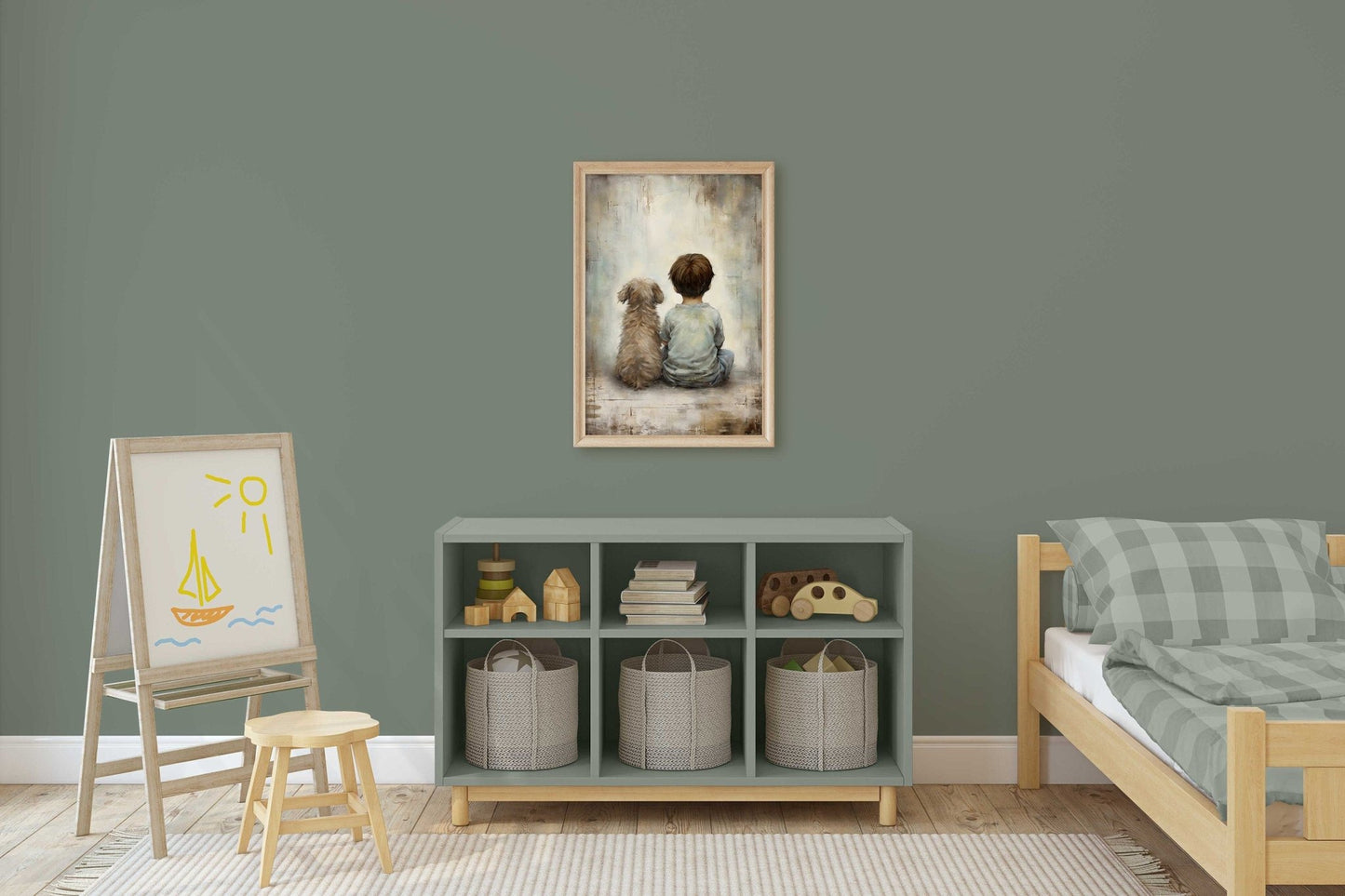 Boy and Dog Art, Vintage Nursery Print, Rustic Dog Decor, Kids Room - WildfieldPrints