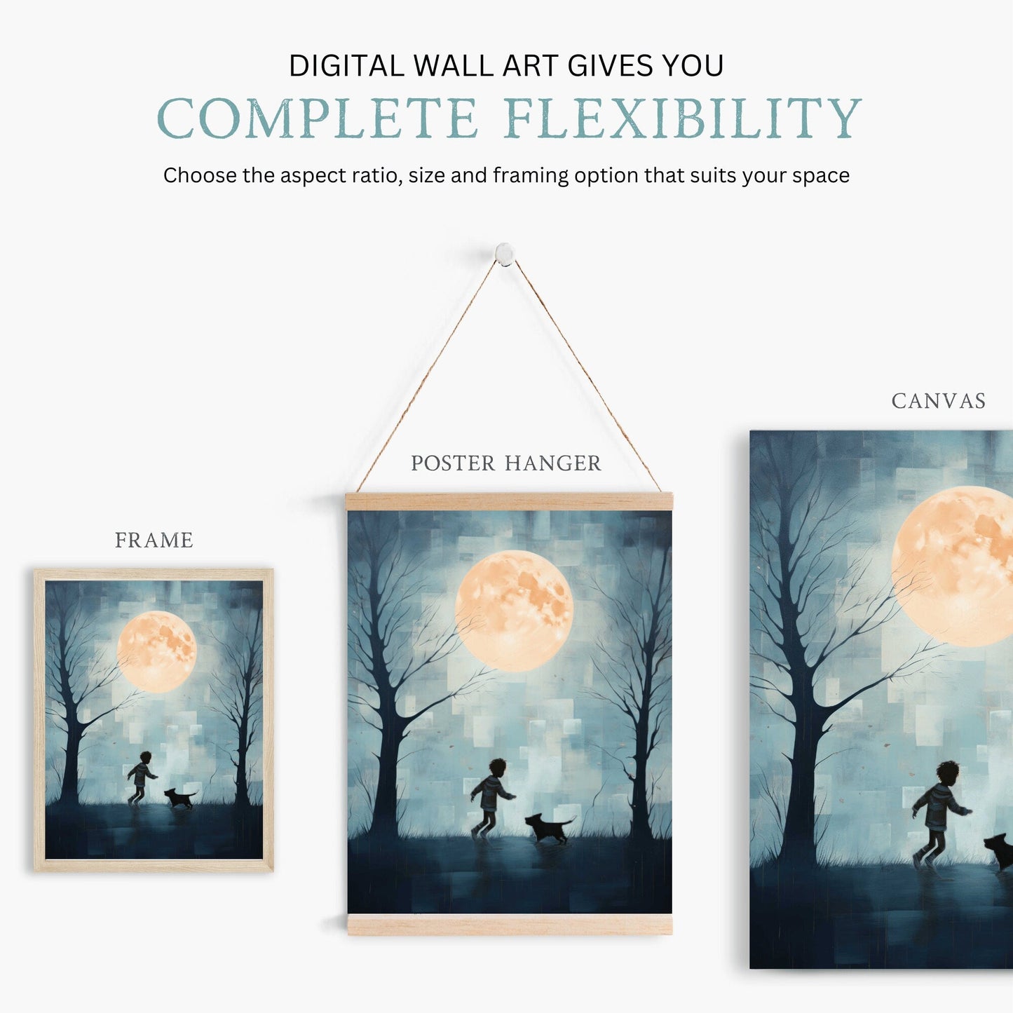 Boy and Dog Art, Whimsical Nursery Decor, Teal Bedroom Accent - WildfieldPrints