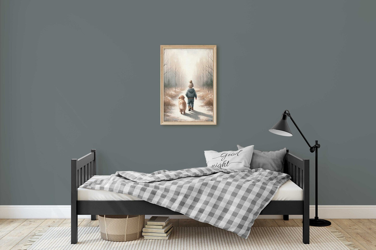 Boy and Dog Print, Golden Retriever Nursery Decor, Rustic Design, Puppy Art - WildfieldPrints