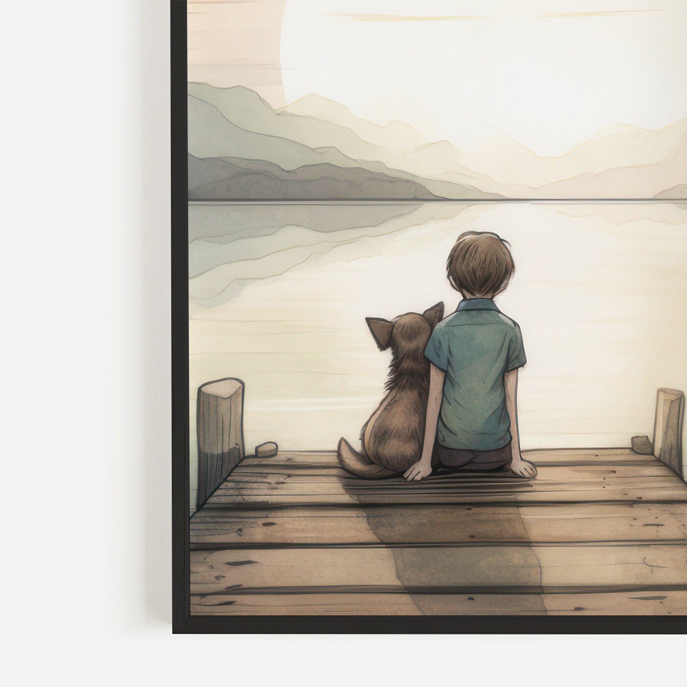 Boy and Dog Print, Nursery Decor for Kids, Whimsical Dog Art - WildfieldPrints
