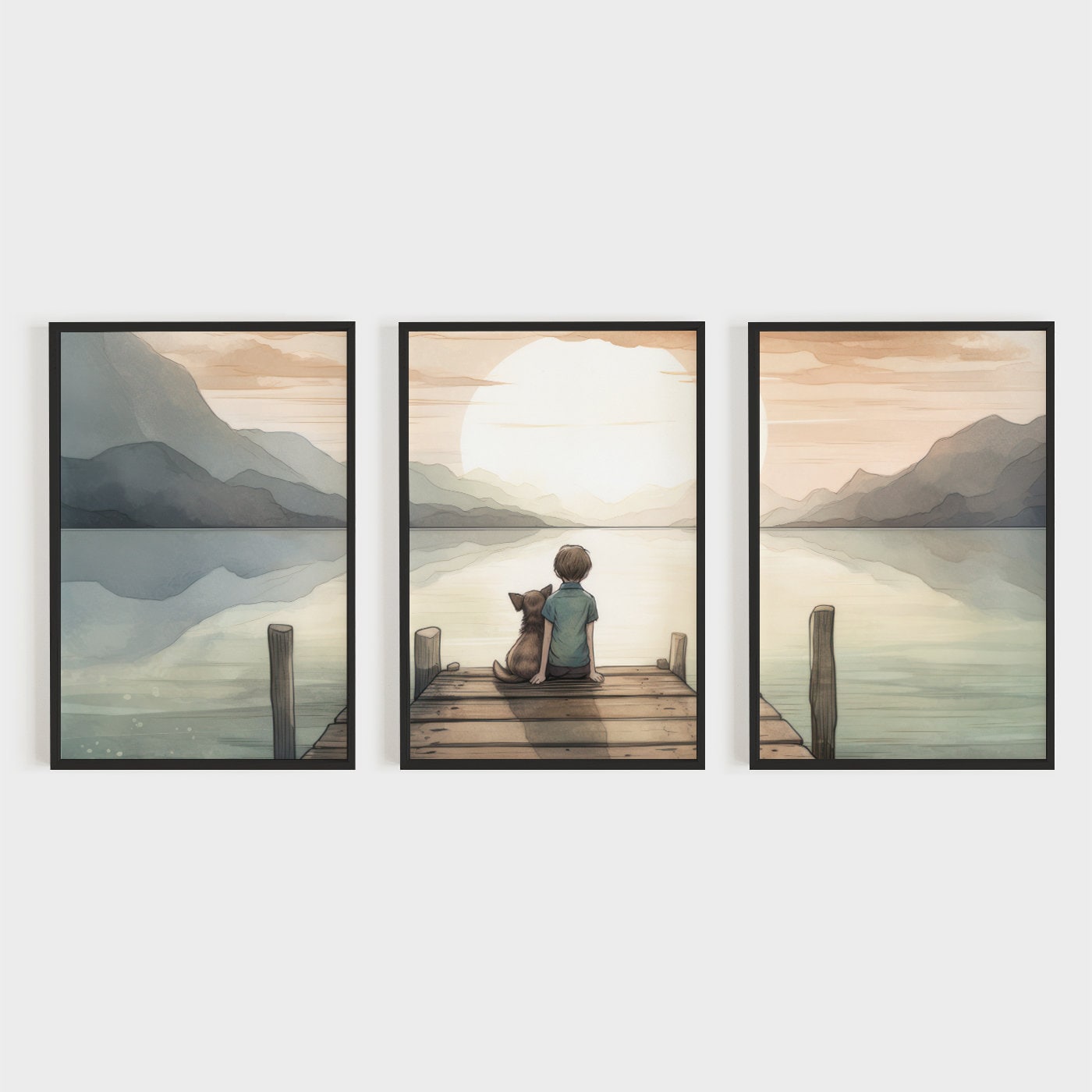 Boy and Dog Print, Nursery Decor for Kids, Whimsical Dog Art - WildfieldPrints
