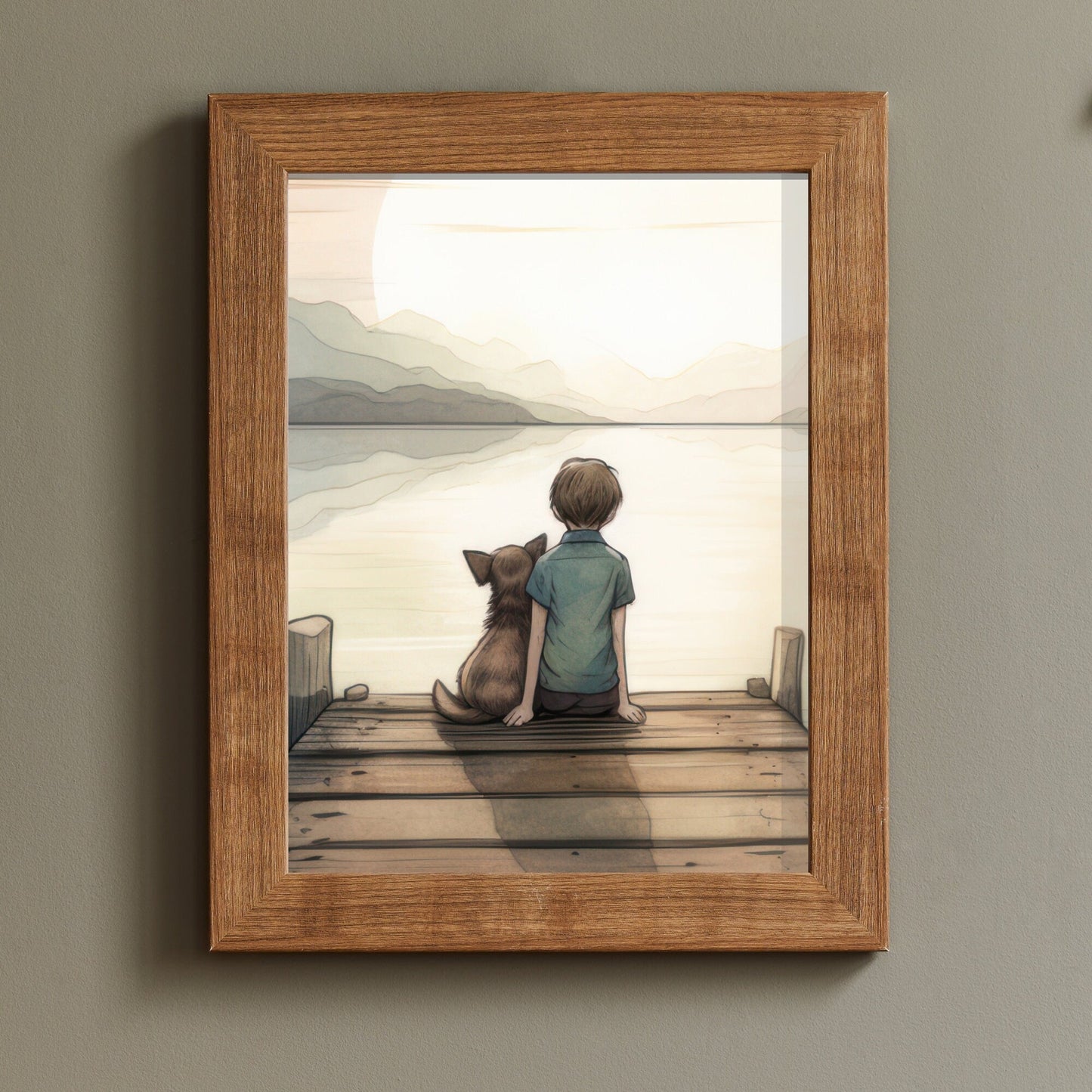 Boy and Dog Print, Nursery Decor for Kids, Whimsical Dog Art - WildfieldPrints