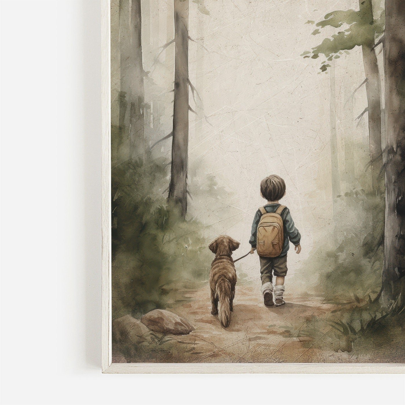 Boy and Dog Print, Rustic Nursery Decor, Puppy Lover Art - WildfieldPrints
