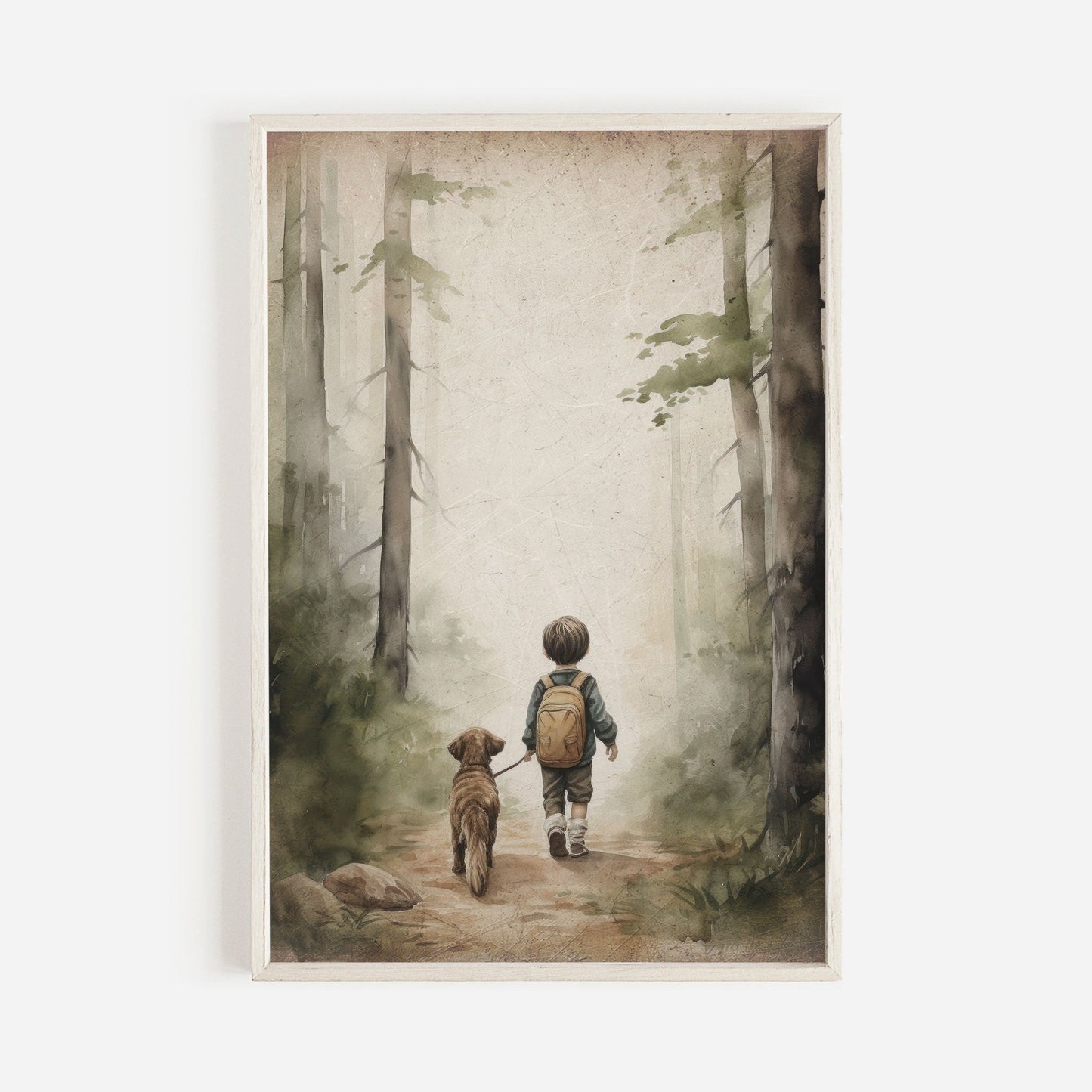 Boy and Dog Print, Rustic Nursery Decor, Puppy Lover Art - WildfieldPrints