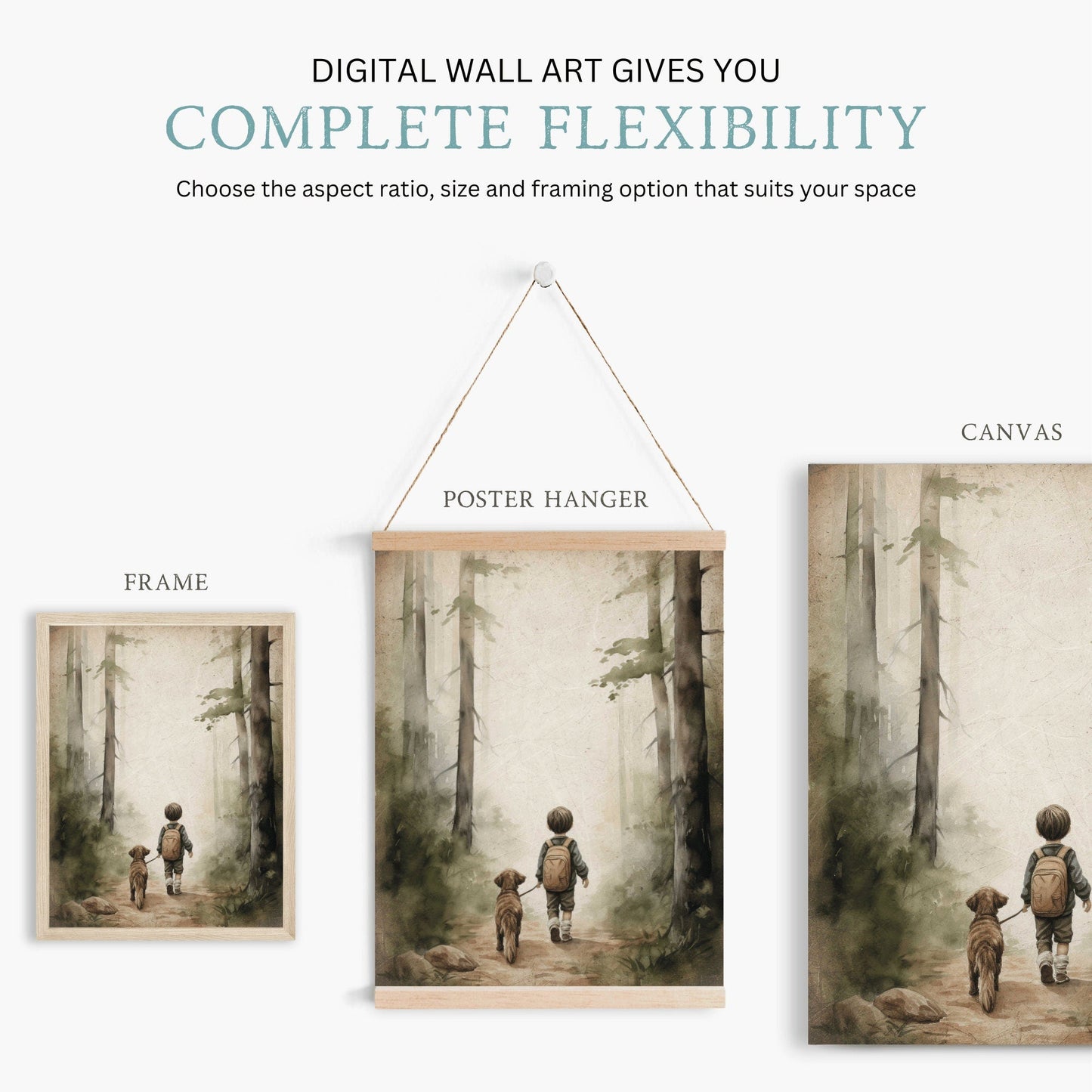 Boy and Dog Print, Rustic Nursery Decor, Puppy Lover Art - WildfieldPrints