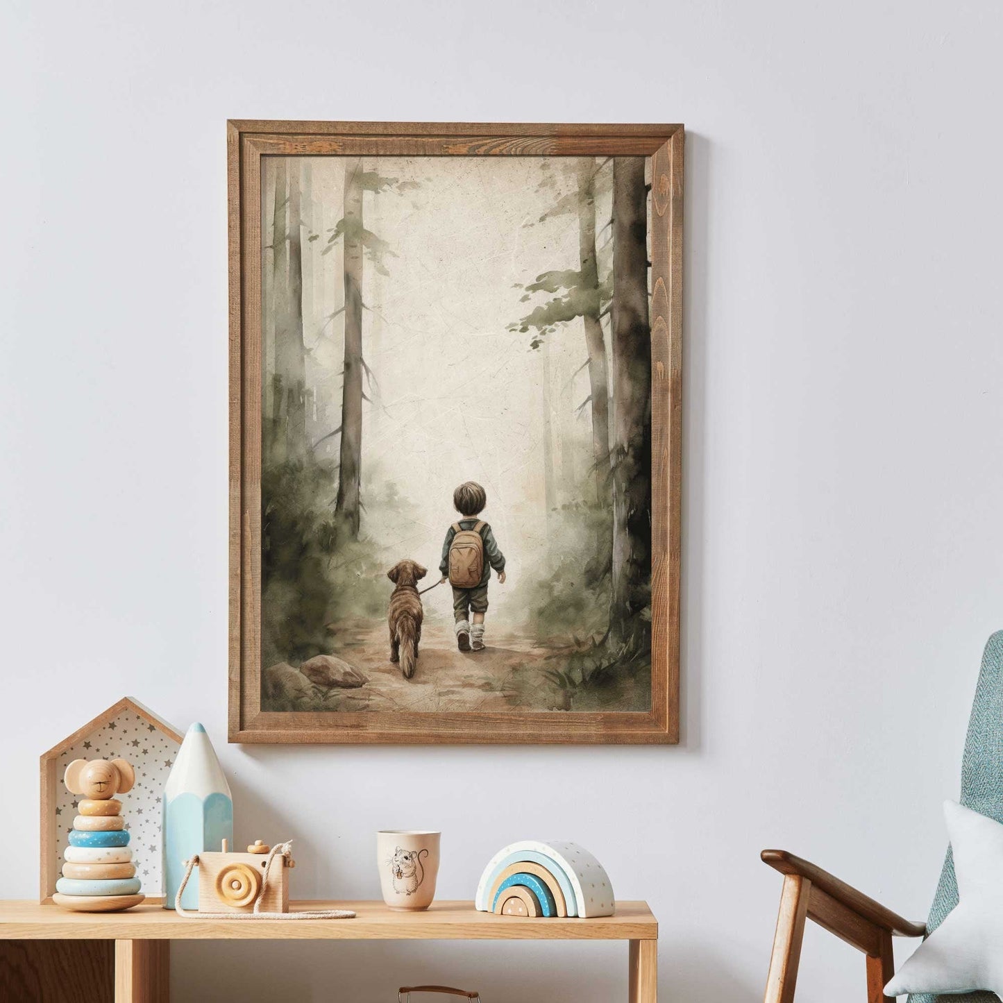 Boy and Dog Print, Rustic Nursery Decor, Puppy Lover Art - WildfieldPrints