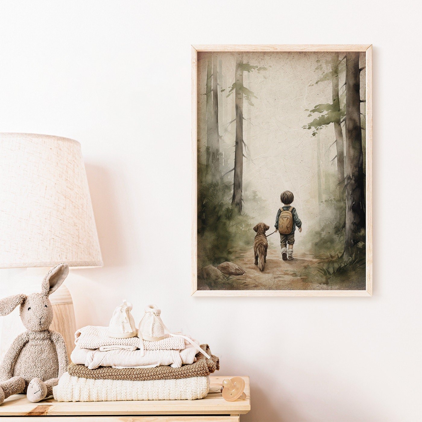 Boy and Dog Print, Rustic Nursery Decor, Puppy Lover Art - WildfieldPrints