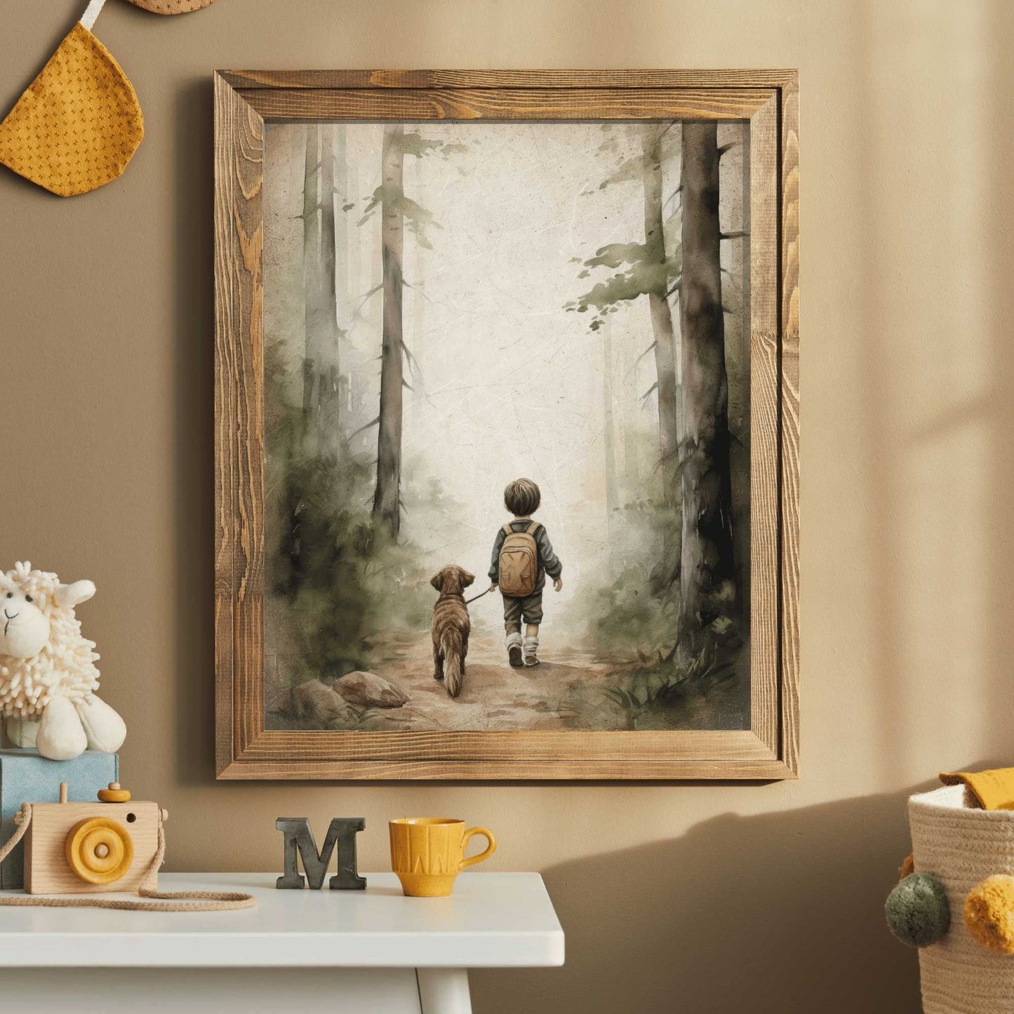 Boy and Dog Print, Rustic Nursery Decor, Puppy Lover Art - WildfieldPrints
