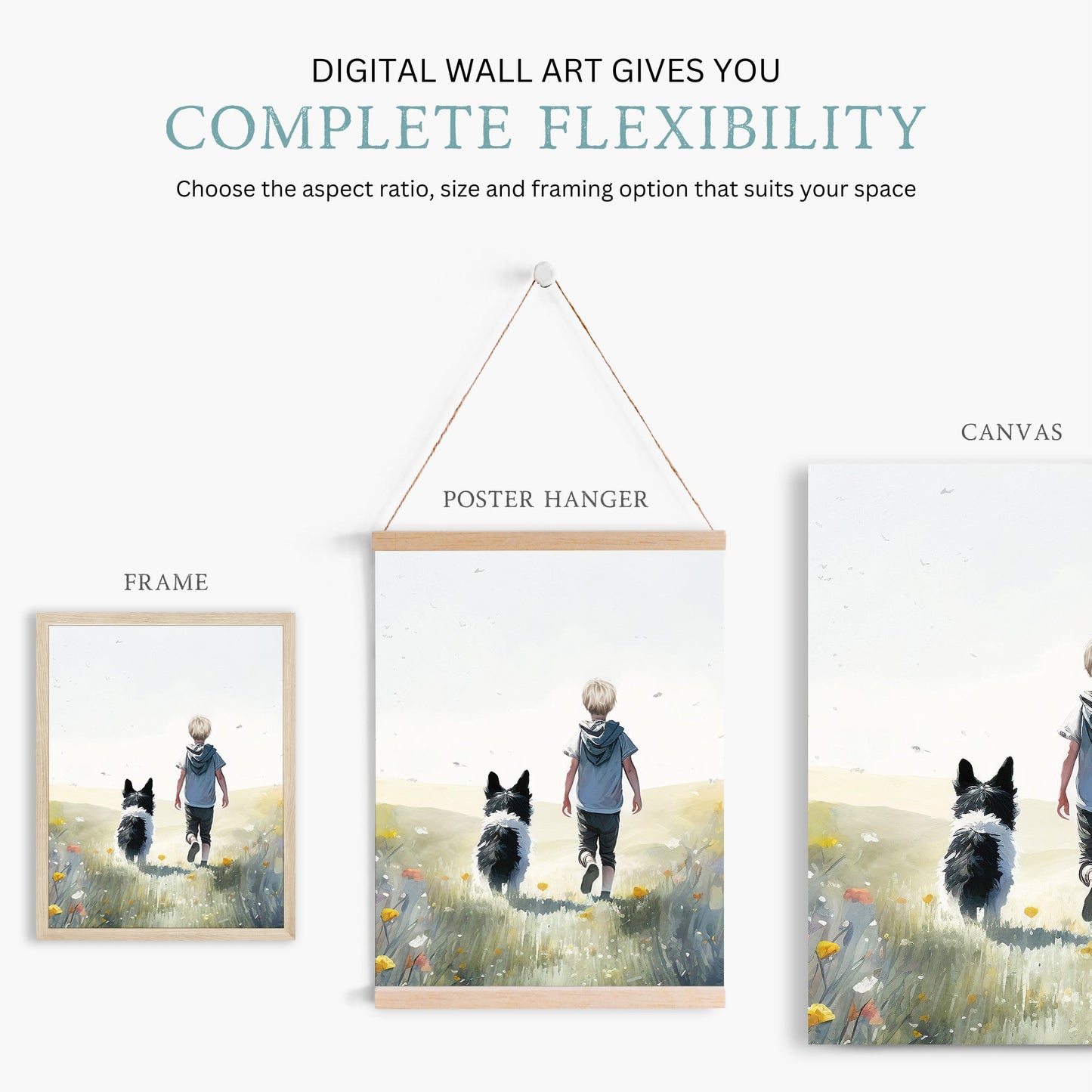 Boy and Dog Prints, Border Collie Nursery Decor, Kids Room Wall Art - WildfieldPrints