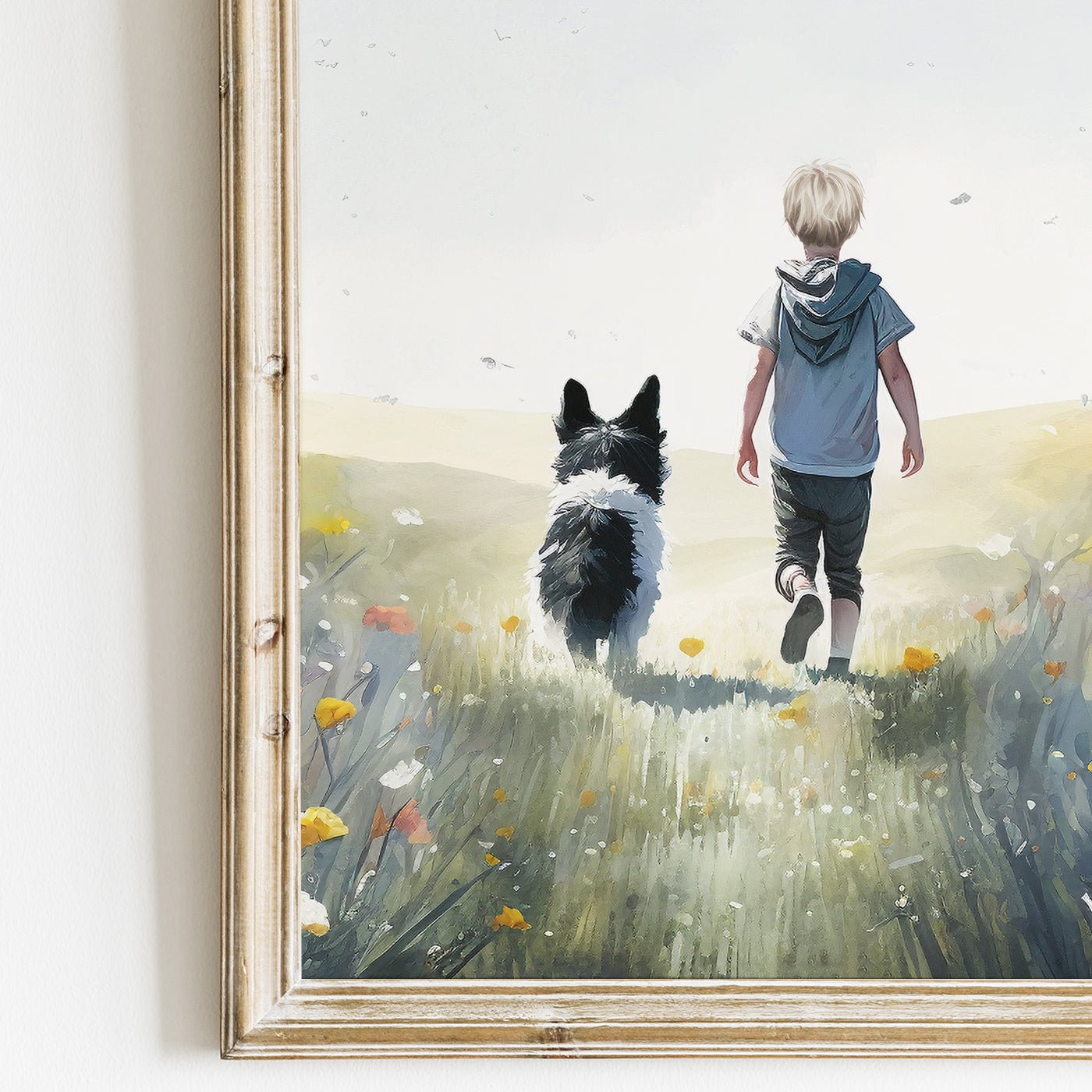 Boy and Dog Prints, Border Collie Nursery Decor, Kids Room Wall Art - WildfieldPrints