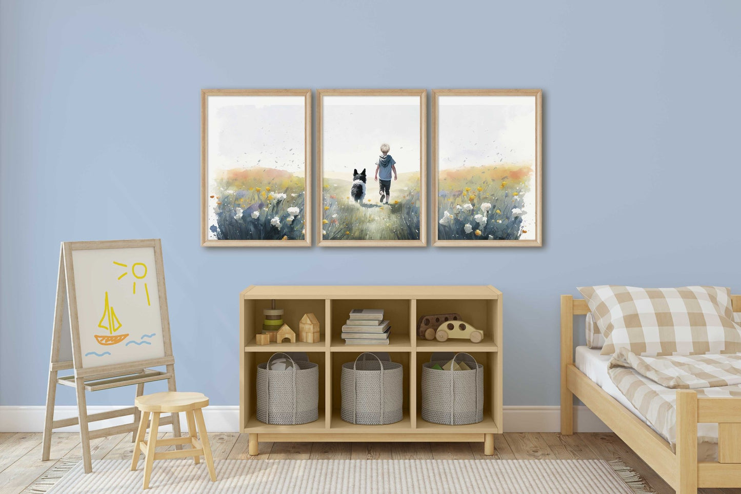 Boy and Dog Prints, Border Collie Nursery Decor, Kids Room Wall Art - WildfieldPrints