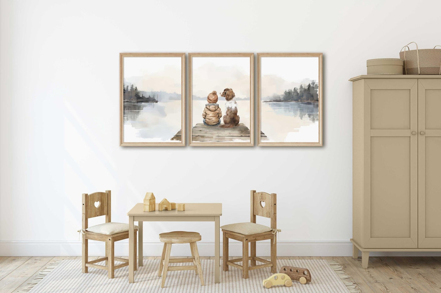 Boy and Springer Spaniel Nursery Decor, Springer Spaniel Art, Dog Nursery Decor Set of 3, Brown & White Springer Spaniel, Printable Dog Art - My Store