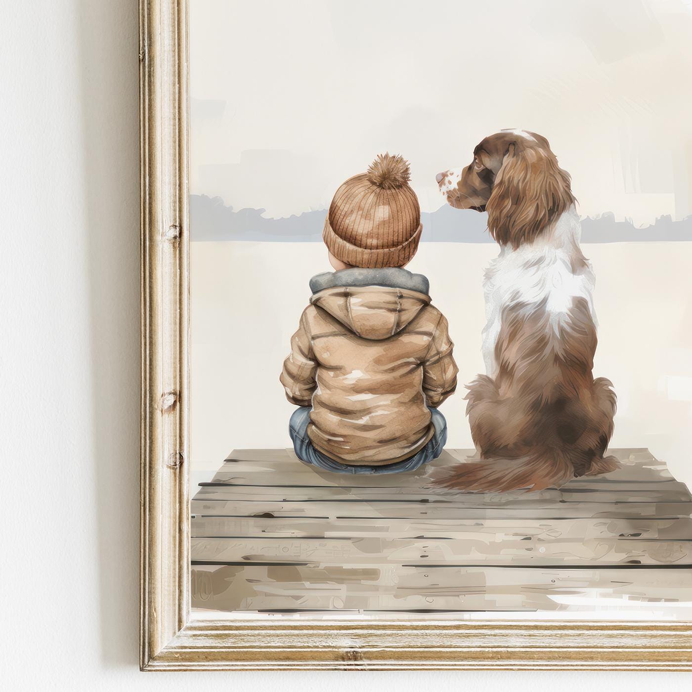 Boy and Springer Spaniel Nursery Decor, Springer Spaniel Art, Dog Nursery Decor Set of 3, Brown & White Springer Spaniel, Printable Dog Art - My Store