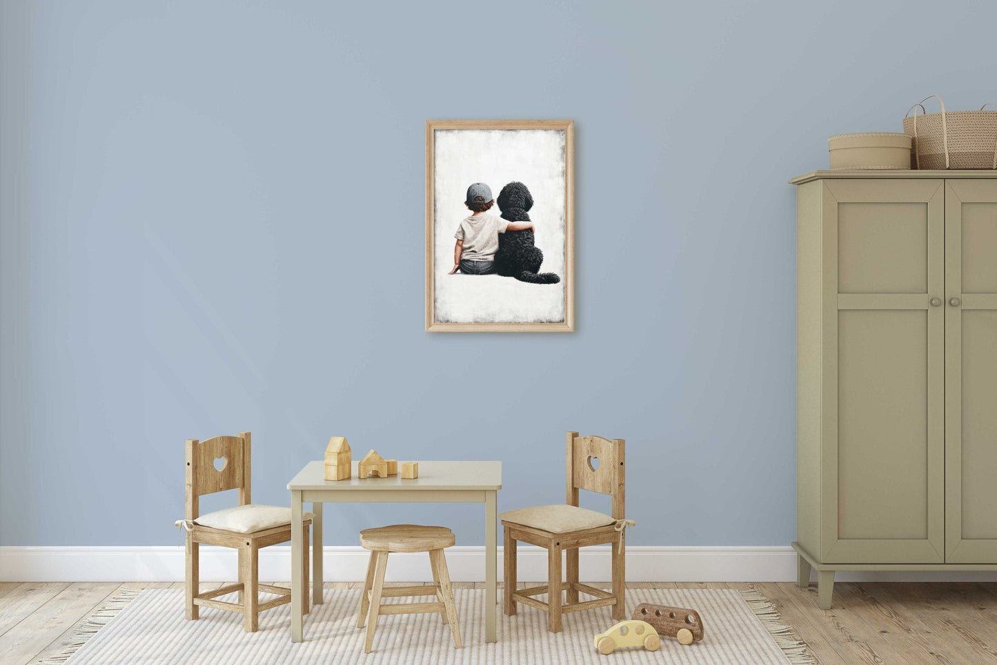 Boy & Black Goldendoodle Print, Vintage - Inspired Nursery Decor - WildfieldPrints