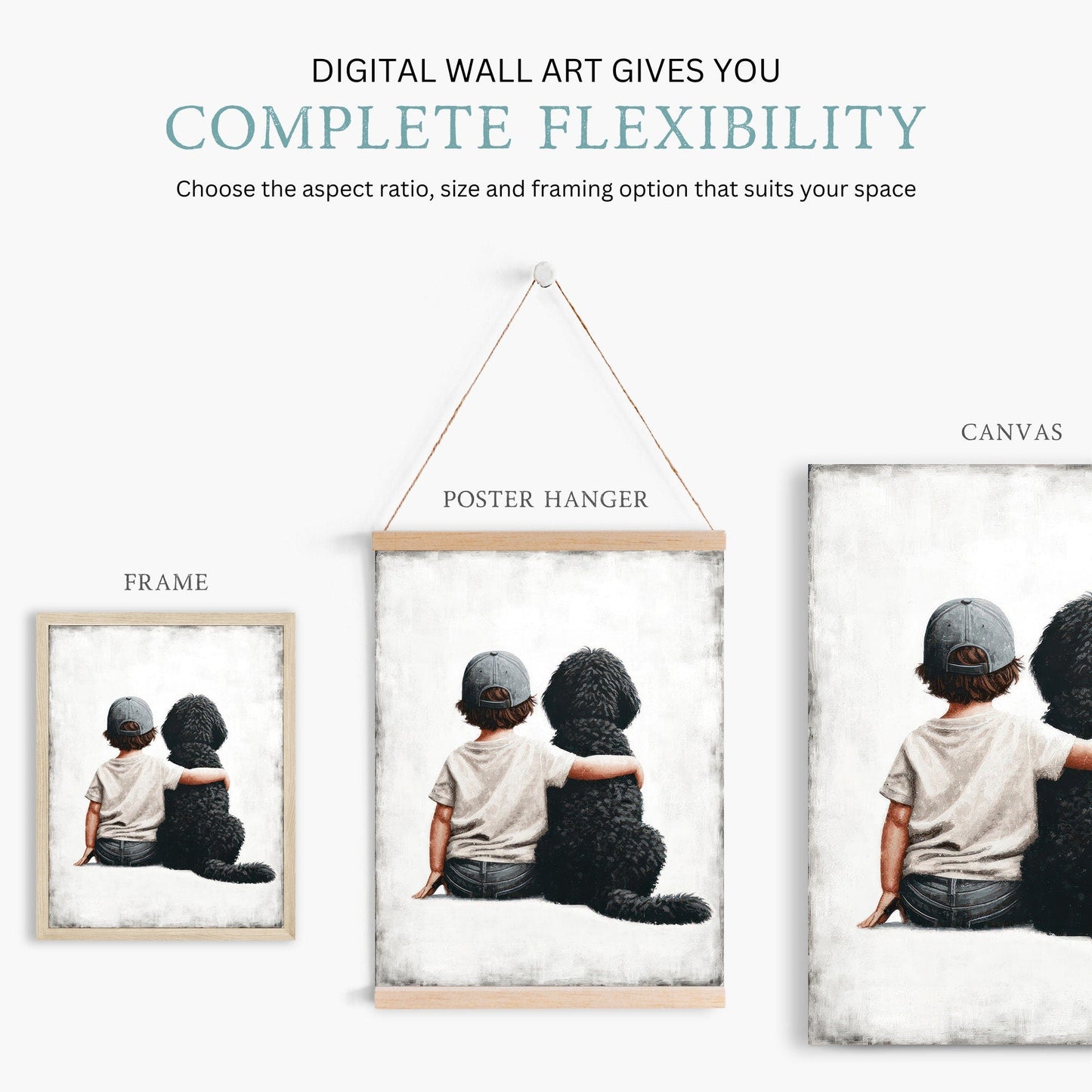 Boy & Black Goldendoodle Print, Vintage - Inspired Nursery Decor - WildfieldPrints