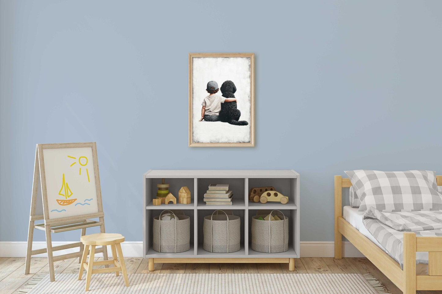 Boy & Black Goldendoodle Print, Vintage - Inspired Nursery Decor - WildfieldPrints