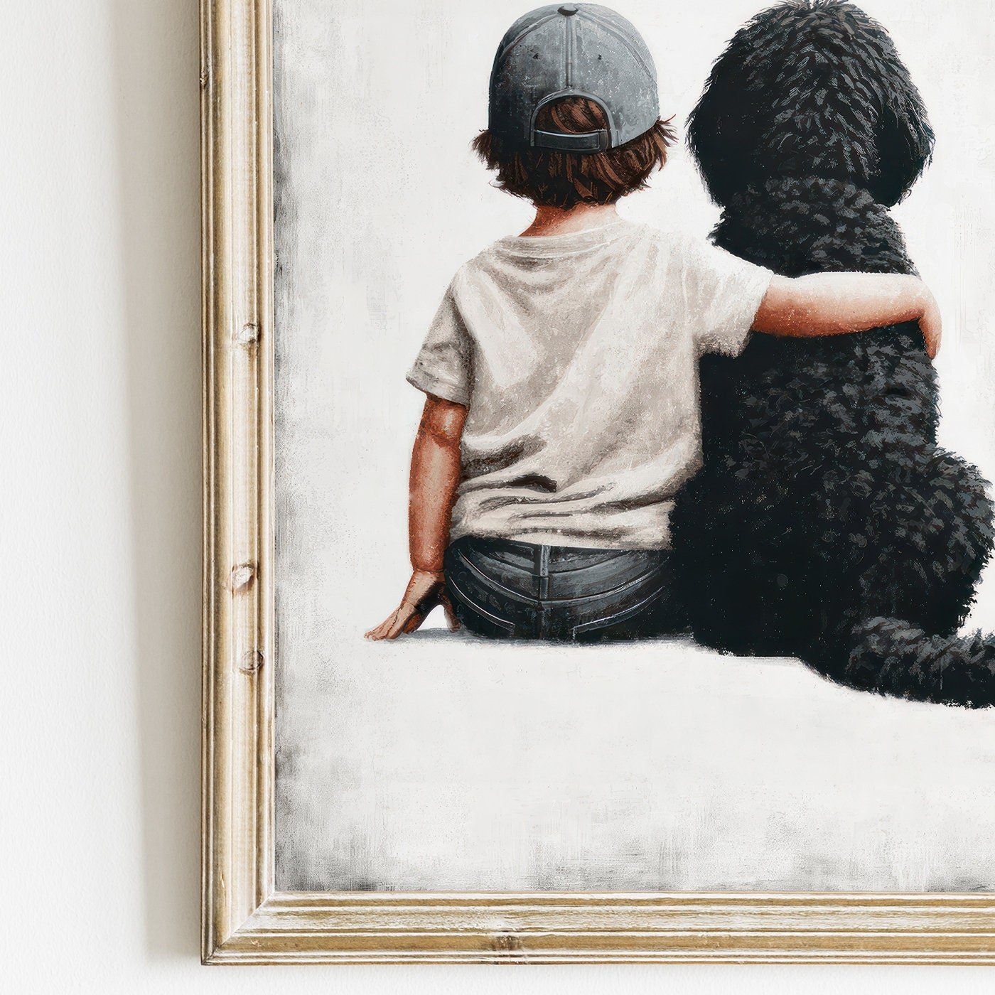 Boy & Black Goldendoodle Print, Vintage - Inspired Nursery Decor - WildfieldPrints