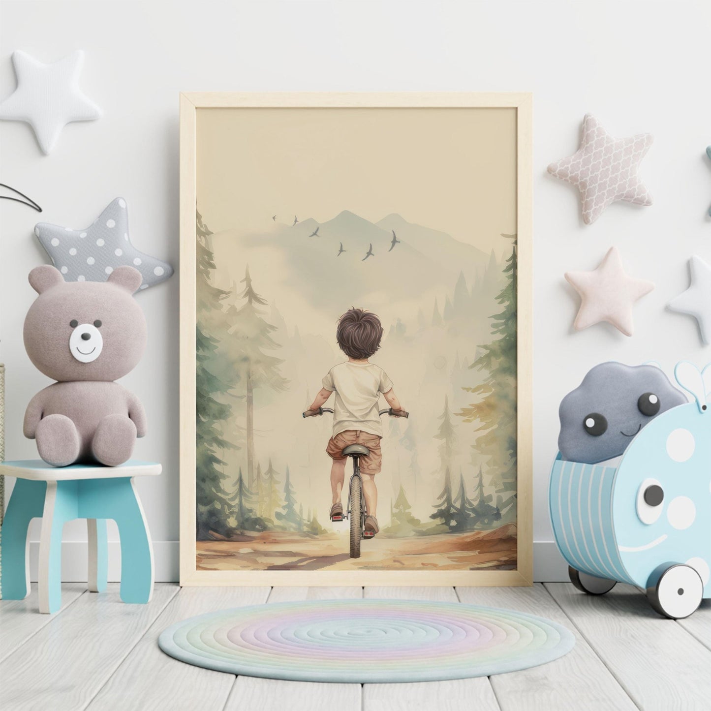 Boy on Bike Art, Mountain Biking Decor, Outdoor Adventure Wall Print - WildfieldPrints