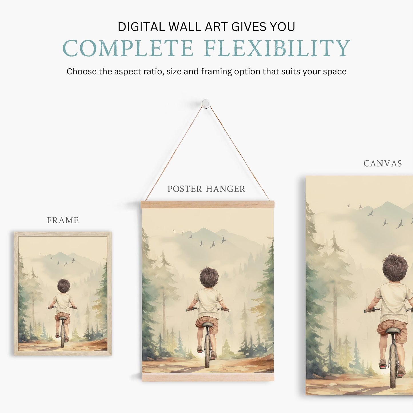 Boy on Bike Art, Mountain Biking Decor, Outdoor Adventure Wall Print - WildfieldPrints