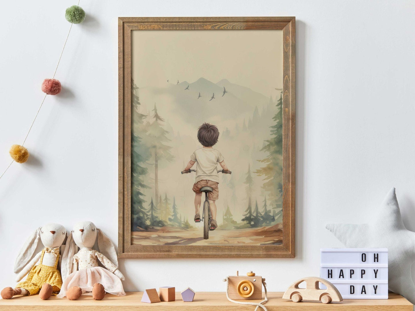 Boy on Bike Art, Mountain Biking Decor, Outdoor Adventure Wall Print - WildfieldPrints